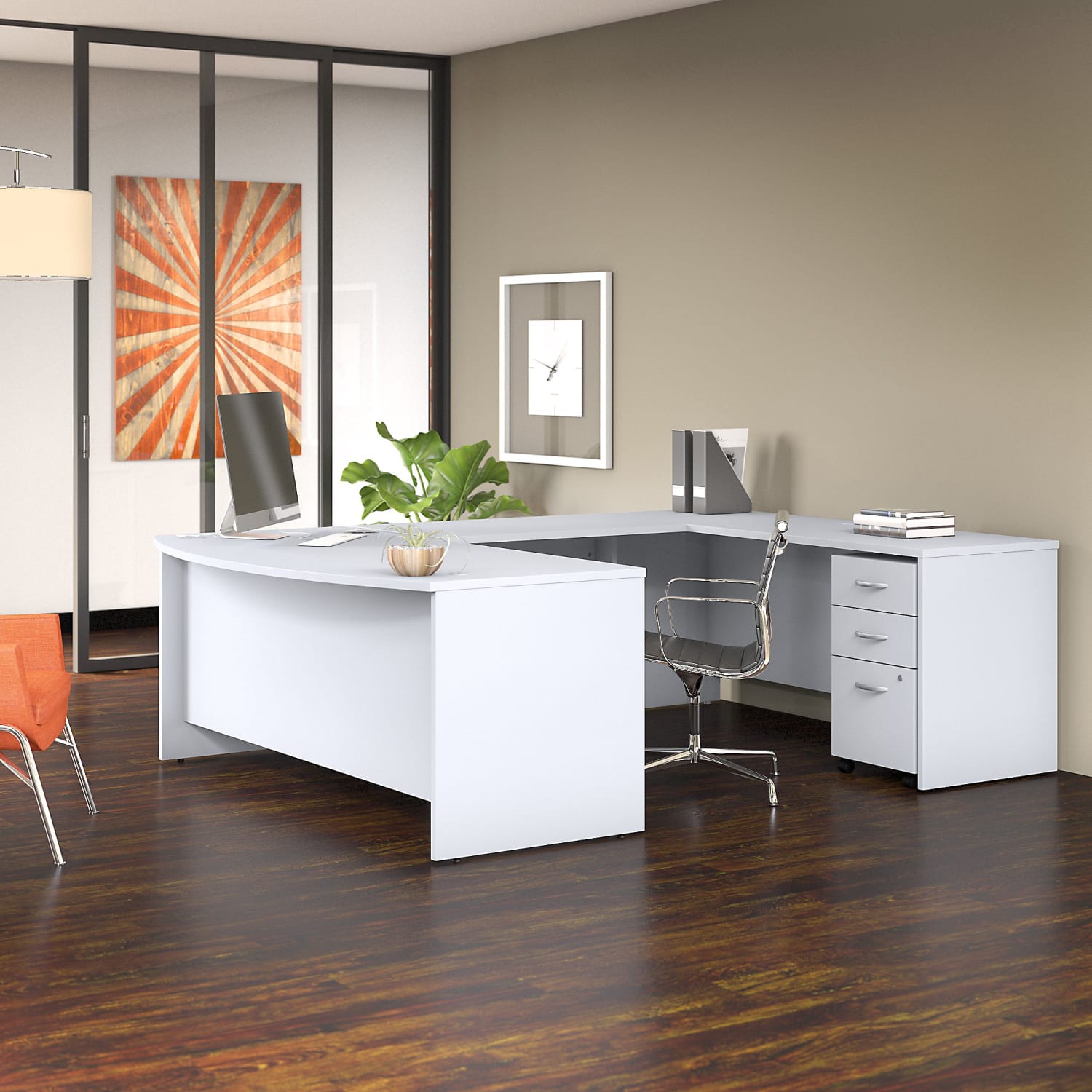Bush Business Furniture 72inW Studio C U-Shaped Corner Desk With Mobile File Cabinet, White, Standard Delivery - Image 3