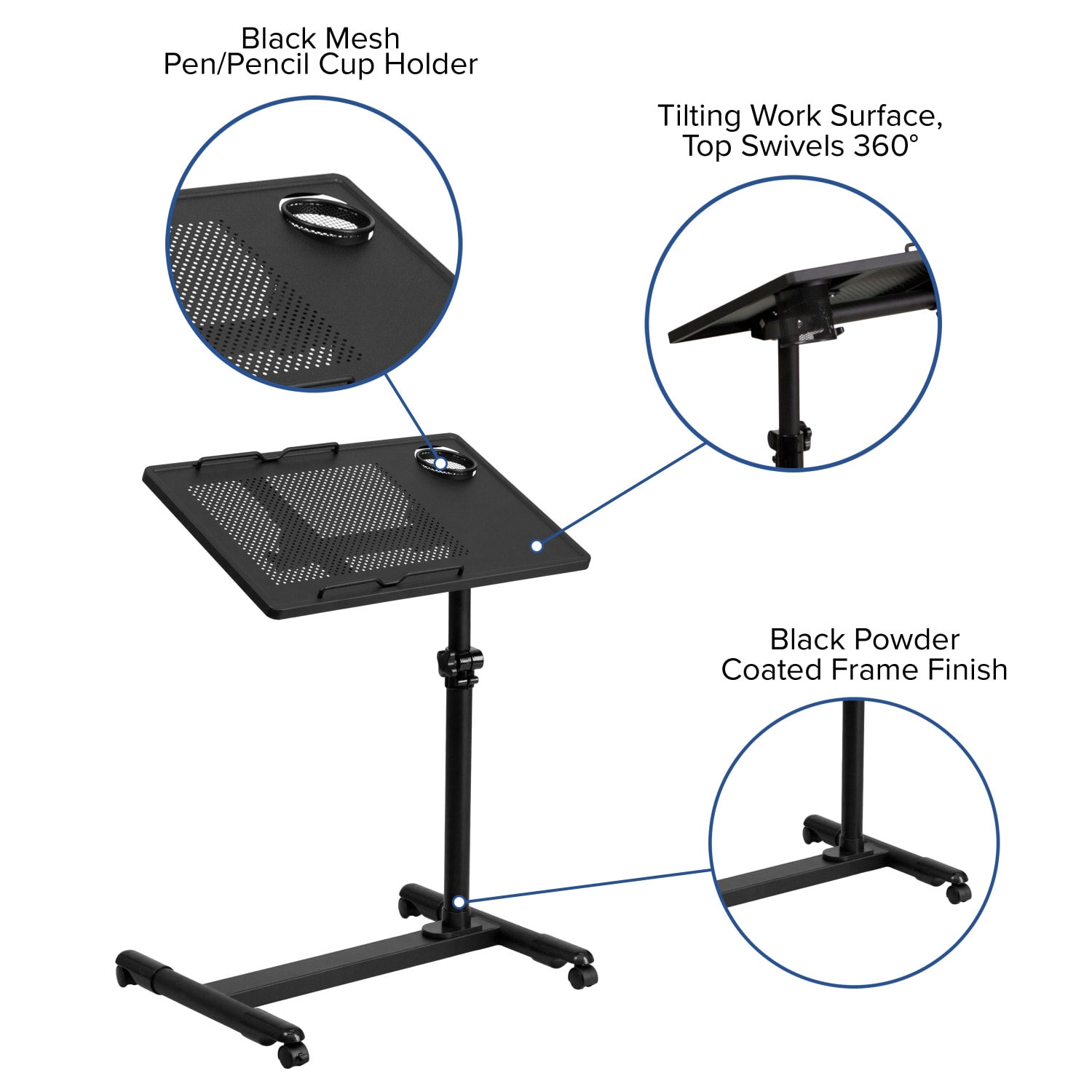 Flash Furniture 23inW Height Adjustable Contemporary Metal Mobile Computer Desk, Black - Image 6
