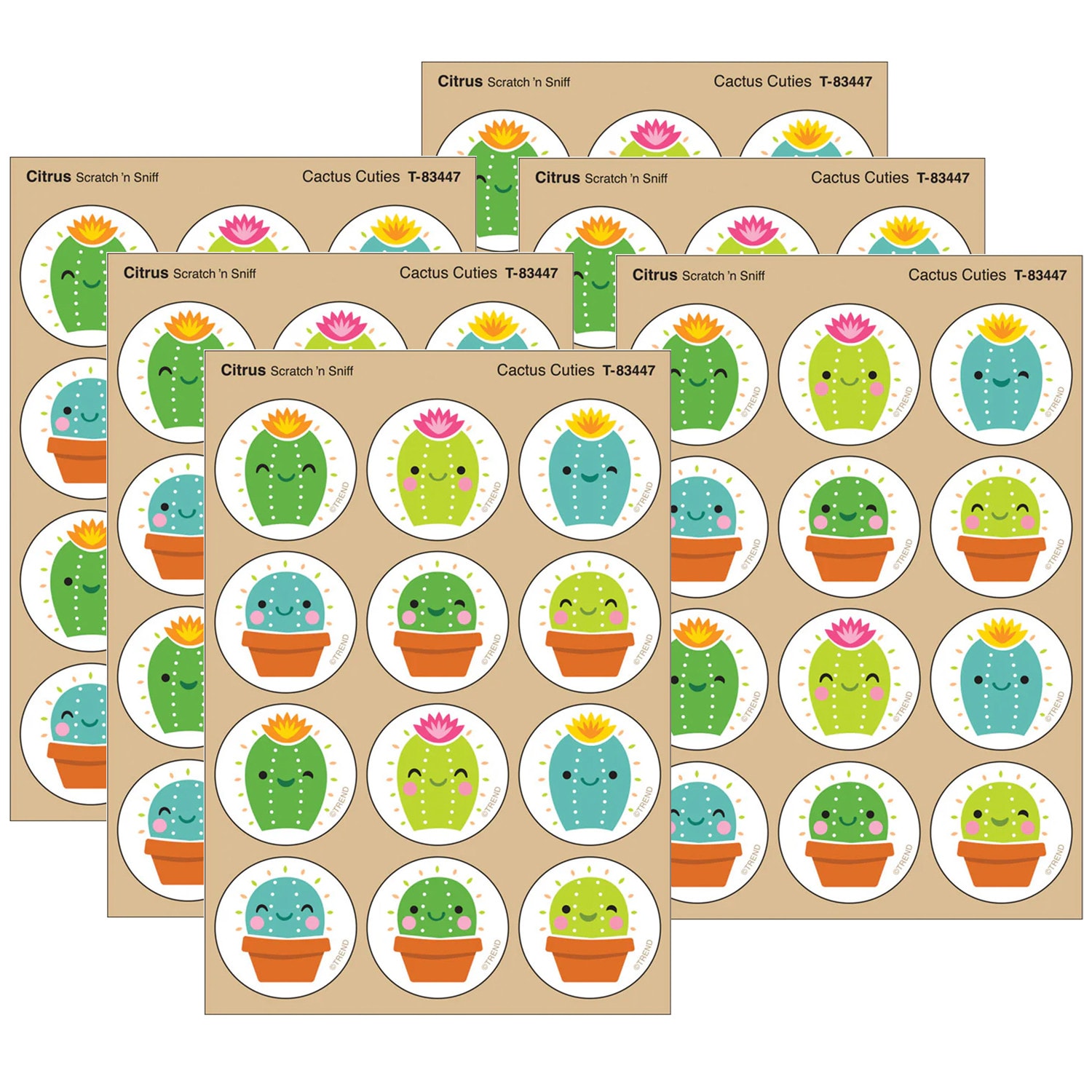 TREND Stinky Stickers, Cactus Cuties, Citrus scent, 48 Per Pack, Set Of 6 Packs