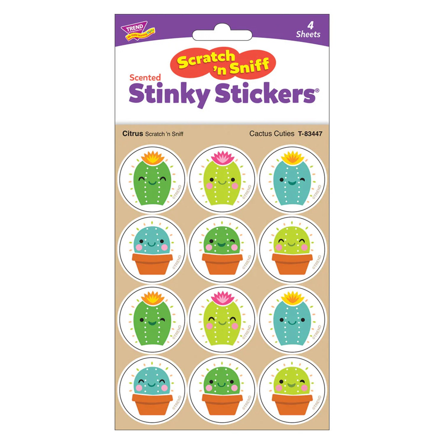 TREND Stinky Stickers, Cactus Cuties, Citrus scent, 48 Per Pack, Set Of 6 Packs - Image 4