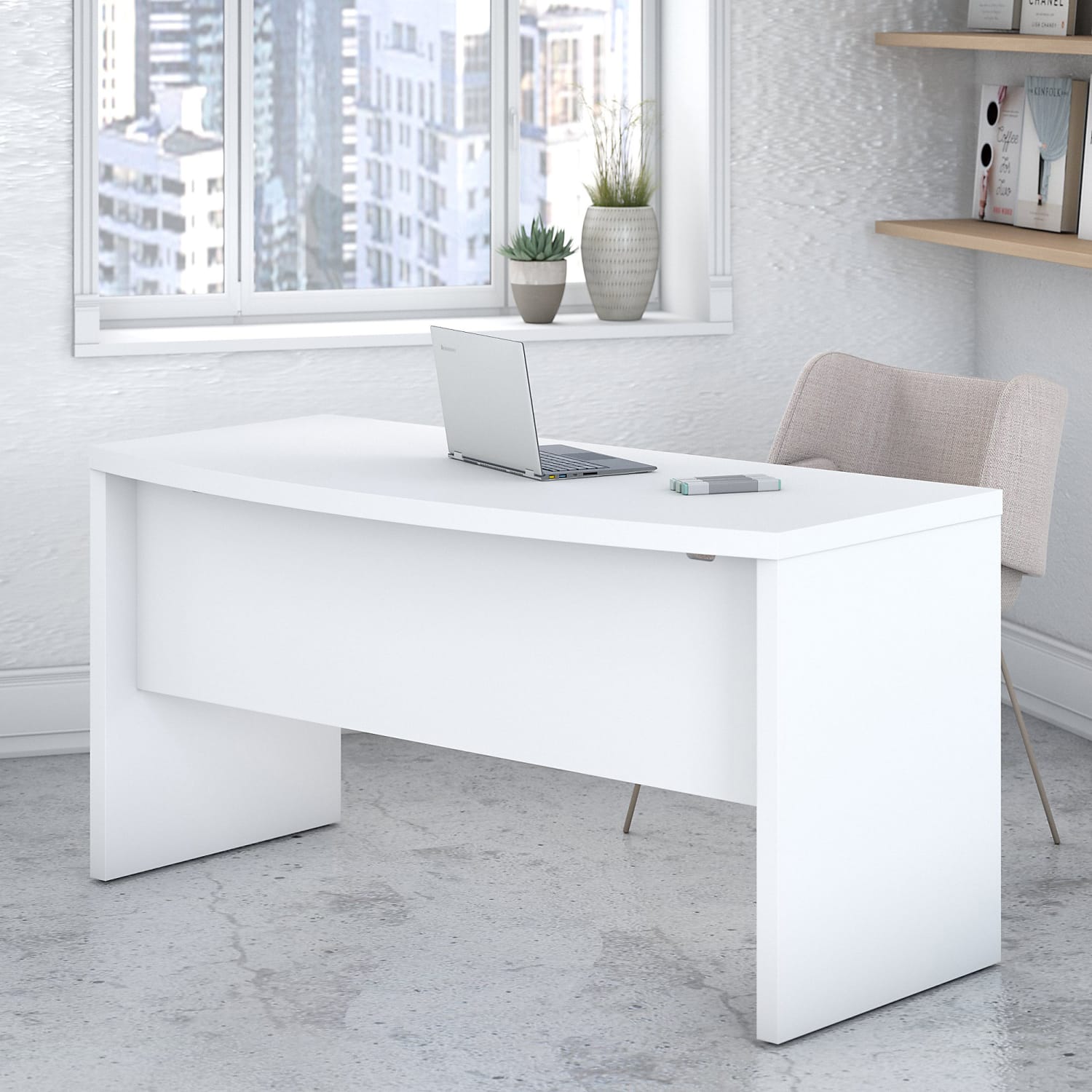 Bush Business Furniture Echo 60inW Bow-Front Computer Desk, Pure White, Standard Delivery - Image 3
