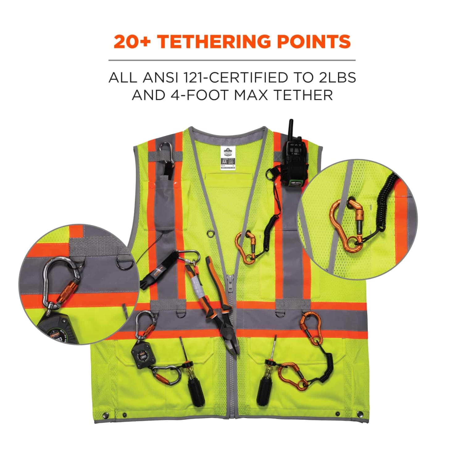 Ergodyne GloWear 8231TVK Hi-Vis Tool Tethering Safety Vest Kit, Class 2, Small/Medium, Lime - Image 4