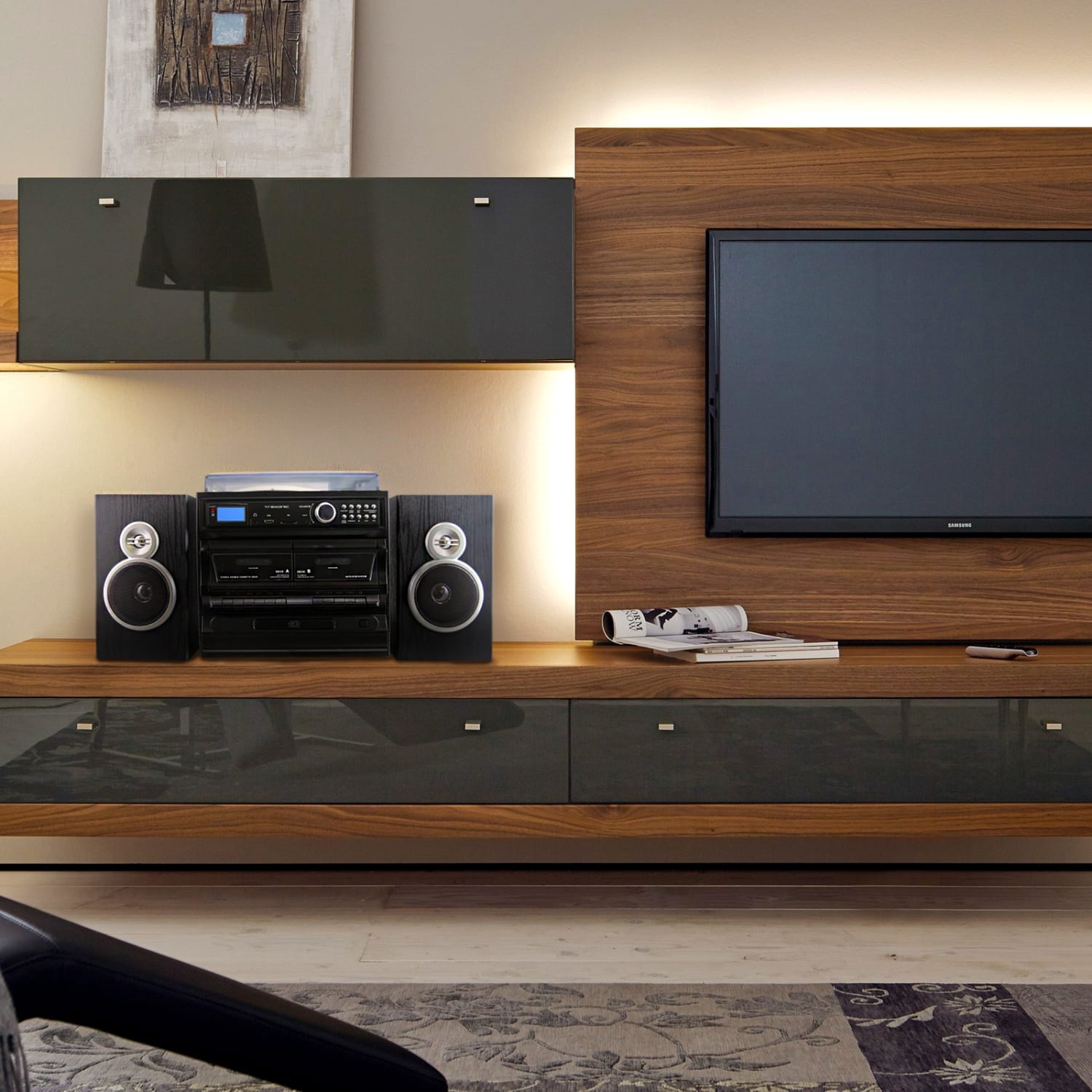 Trexonic 3-Speed Vinyl Turntable Home Stereo System, Black - Image 3