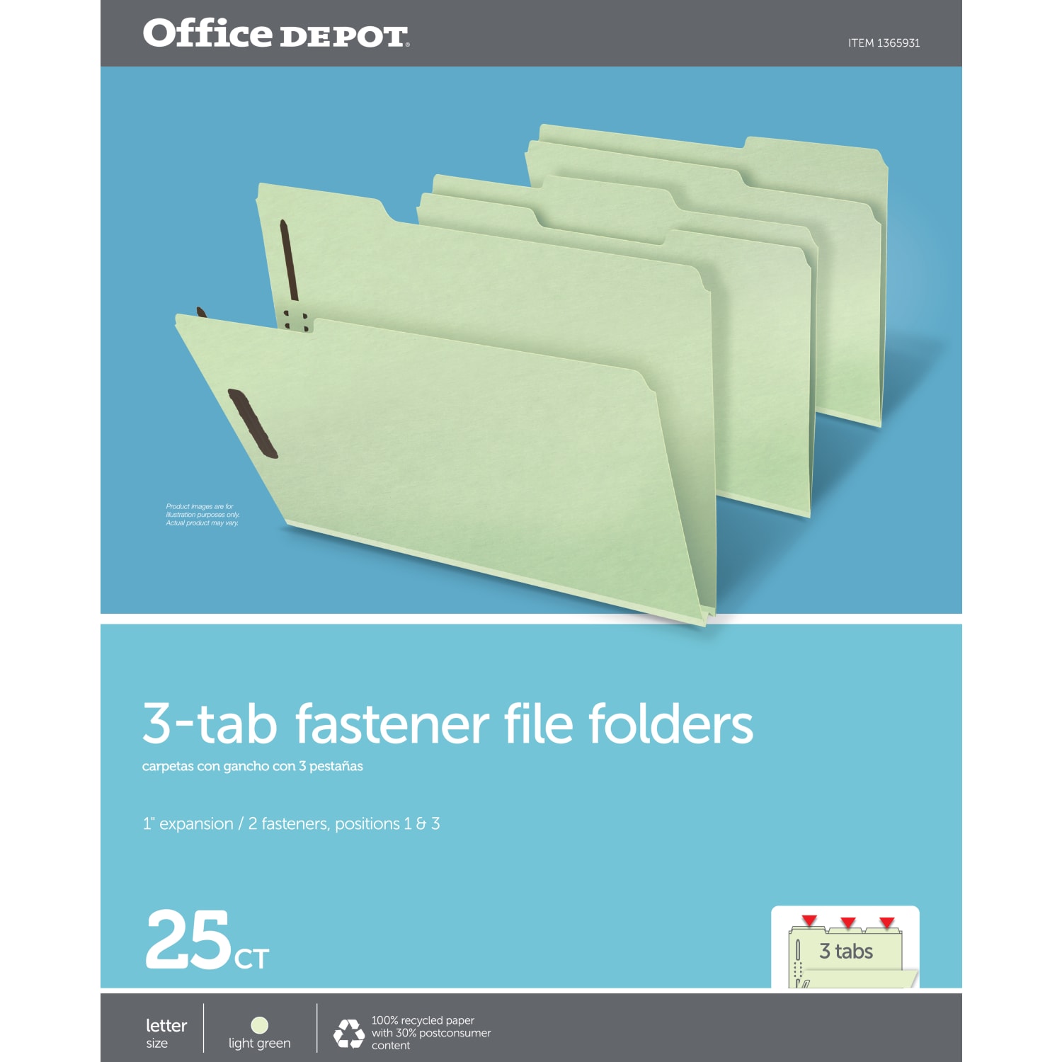 Office Depot Brand Expanding Pressboard Folders With Fasteners, Letter Size (8-1/2in x 11in), 1in Expansion, Green, Box Of 25 - Image 3