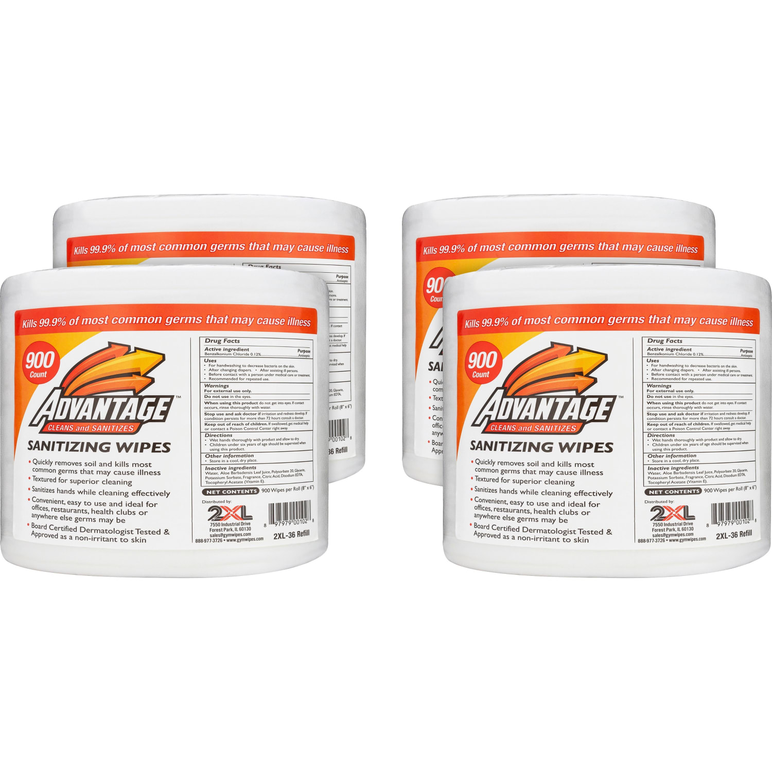 2XL GymWipes Advantage All Surface One-Step Cleaner Refills, 8in x 9in, 600 Wipes Per Roll, Carton Of 4 - Image 3