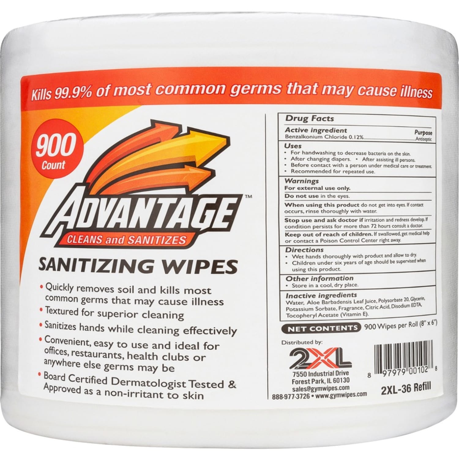 2XL GymWipes Advantage All Surface One-Step Cleaner Refills, 8in x 9in, 600 Wipes Per Roll, Carton Of 4 - Image 4