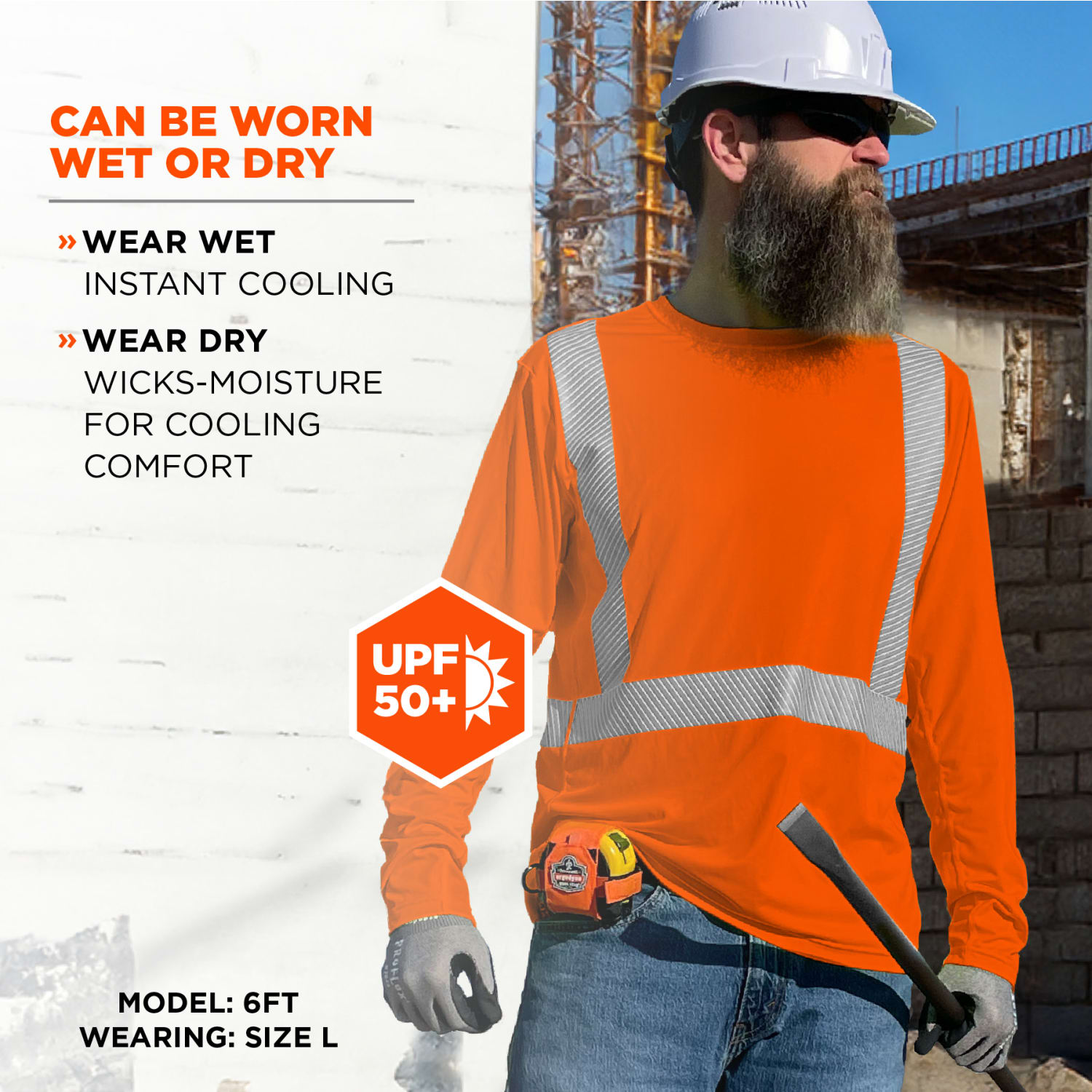 Ergodyne Chill-Its 6688 Cooling Hi-Vis Sun Shirt With UV Protection, XL, Orange - Image 3