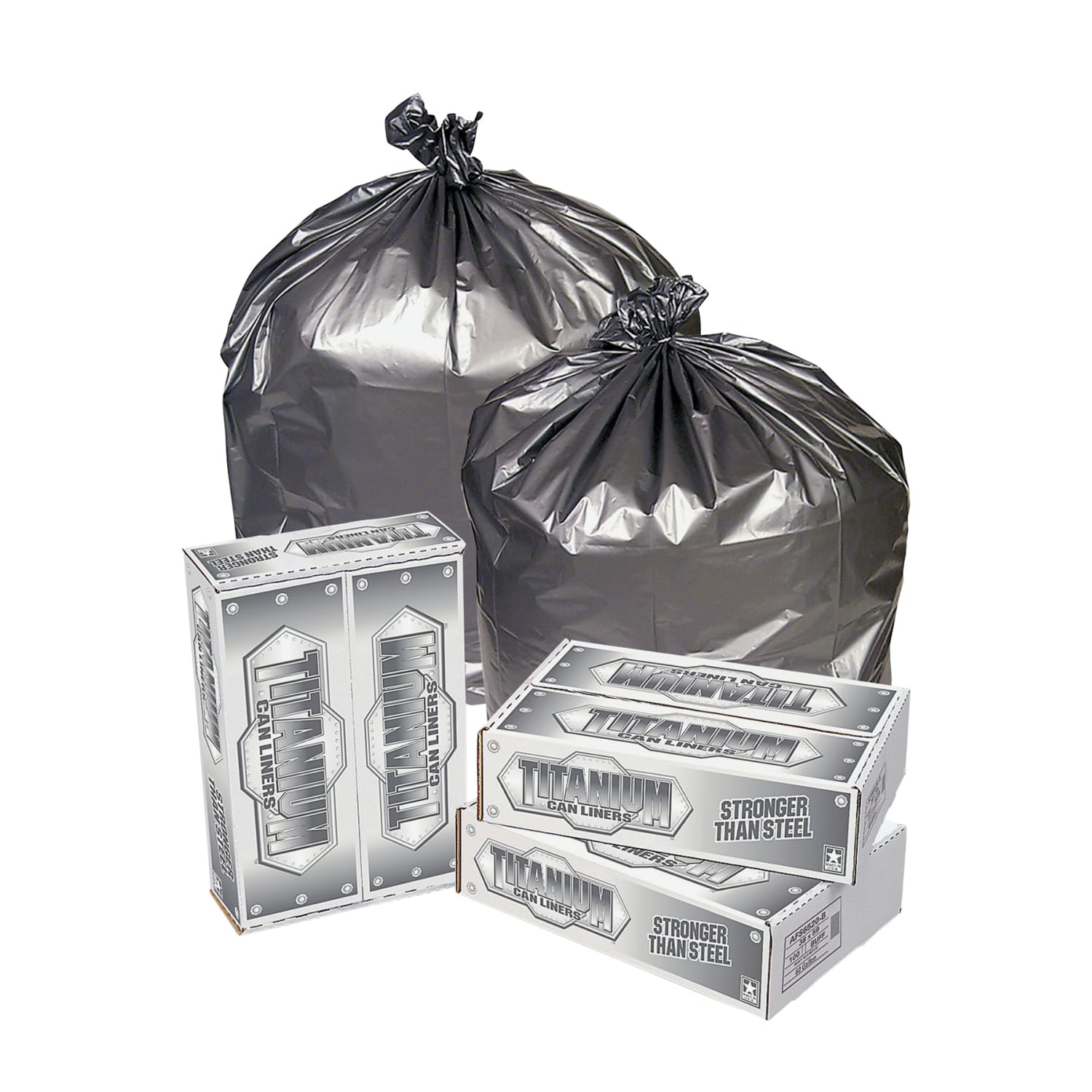Pitt Plastics 1.5-mil Titanium Can Liners, 33 Gallons, 33in x 40in, Silver, Pack Of 100