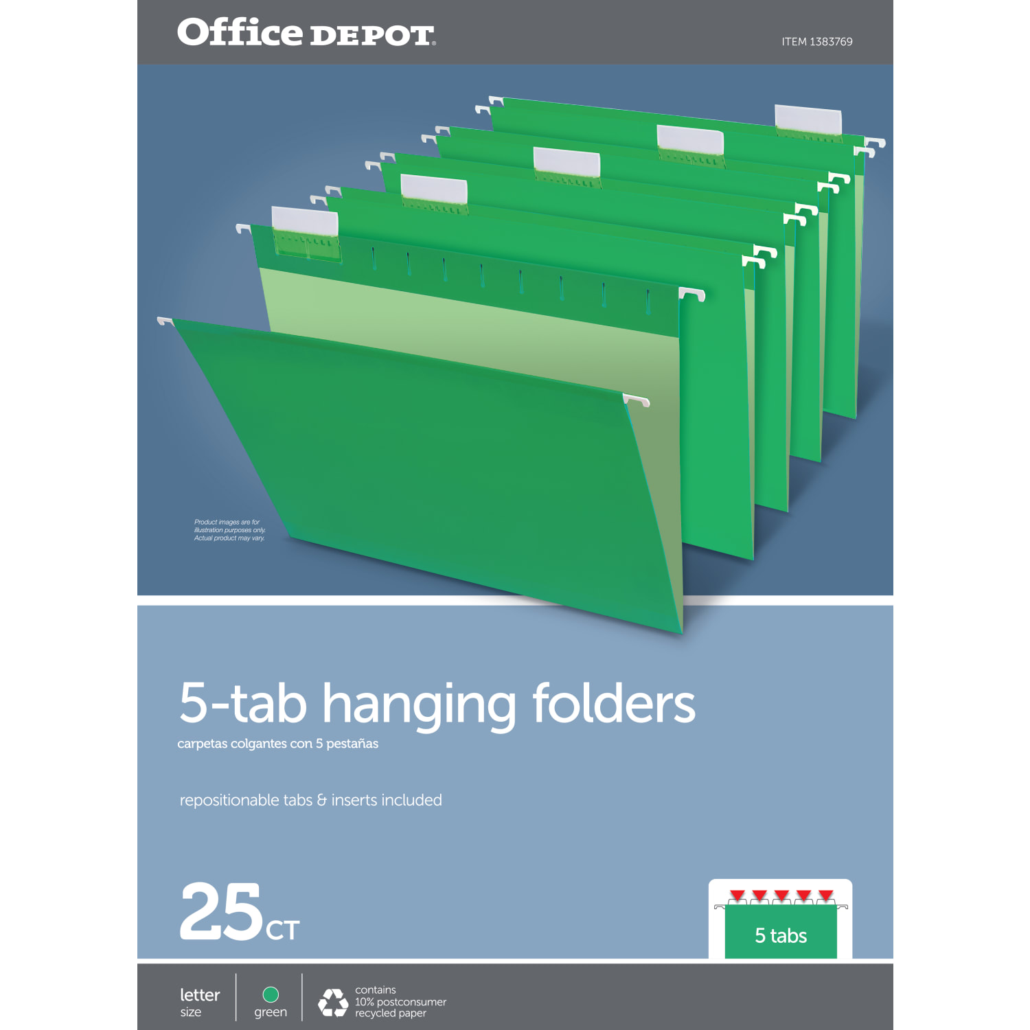 Office Depot Brand Hanging Folders, Letter Size, 1/5 Tab Cut, Bright Green, Box Of 25 - Image 3