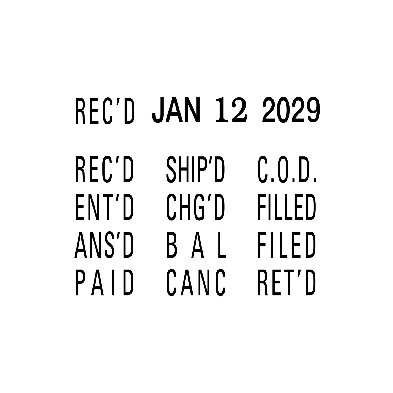2000 PLUS Date Phrase Dater Heavy Duty Self-Inking 12-in-1 Date Phrase Dater, 12 Phrases,  REC-d, ANS-d, ENT-d, PAID, BAL, CHG-d, SHIP-d, RET-d, C.O.D, CANC, FILLED and FILED, 1 3/4in x 1/4in Impression, Black Ink - Image 4