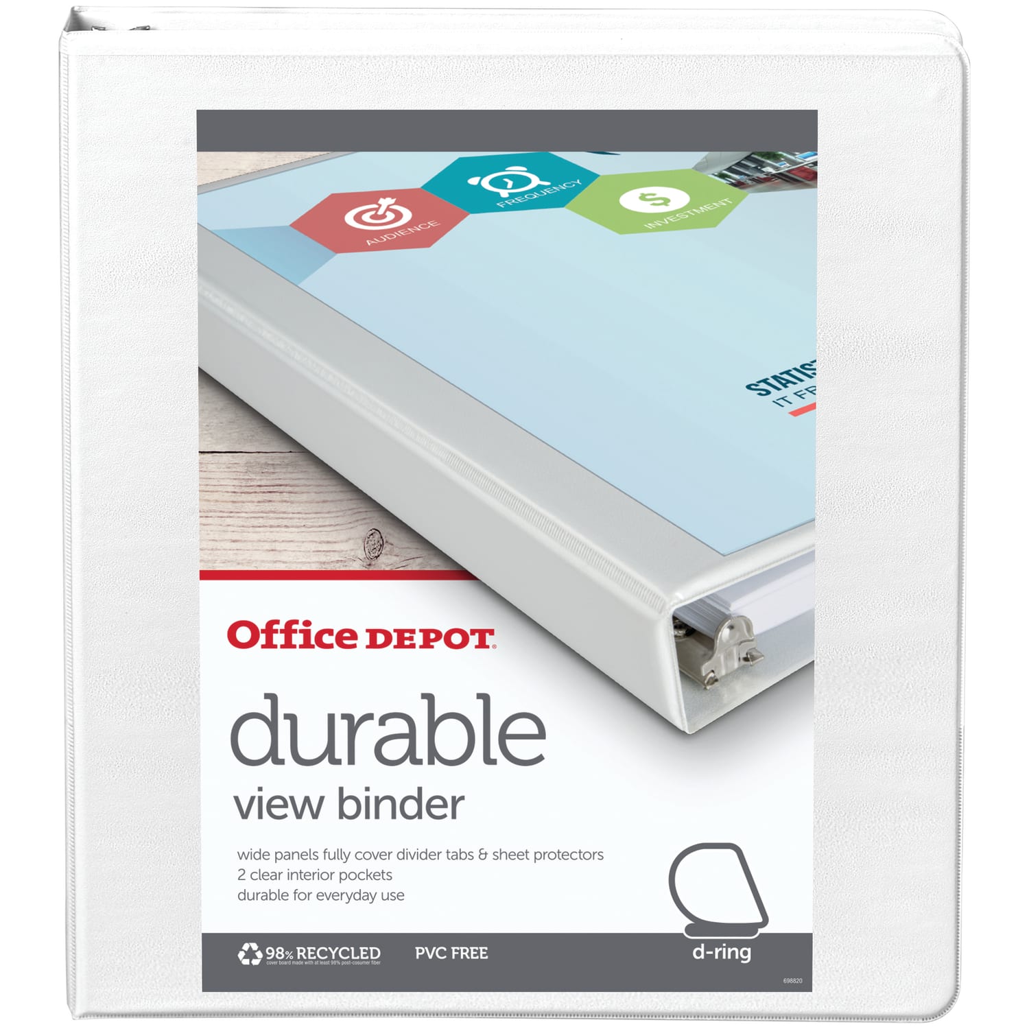 Office Depot Brand Durable View Slant-Ring 3-Ring Binder, 1in Slant Rings, White - Image 3