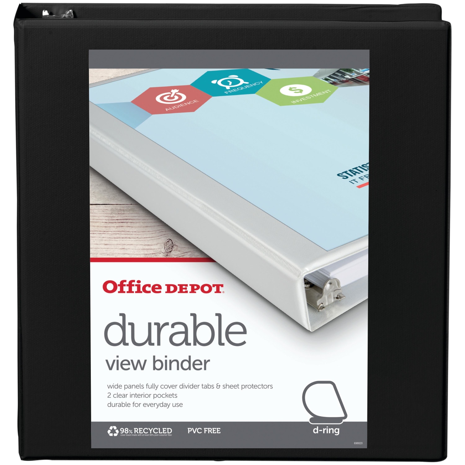 Office Depot Brand Durable View 3-Ring Binder, 1 1/2in D-Rings, Black - Image 3
