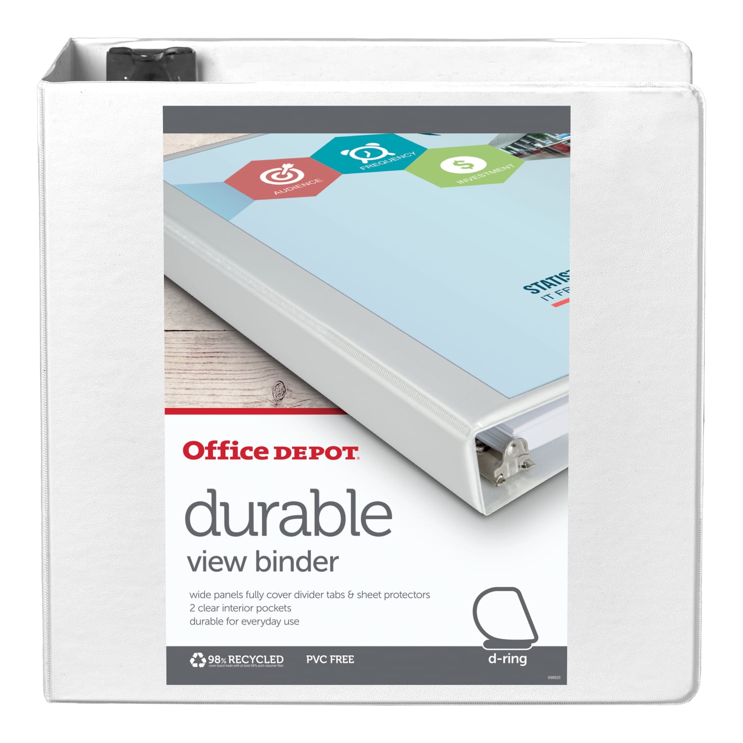 Office Depot Brand Durable View 3-Ring Binder, 4in Slant Rings, White - Image 3