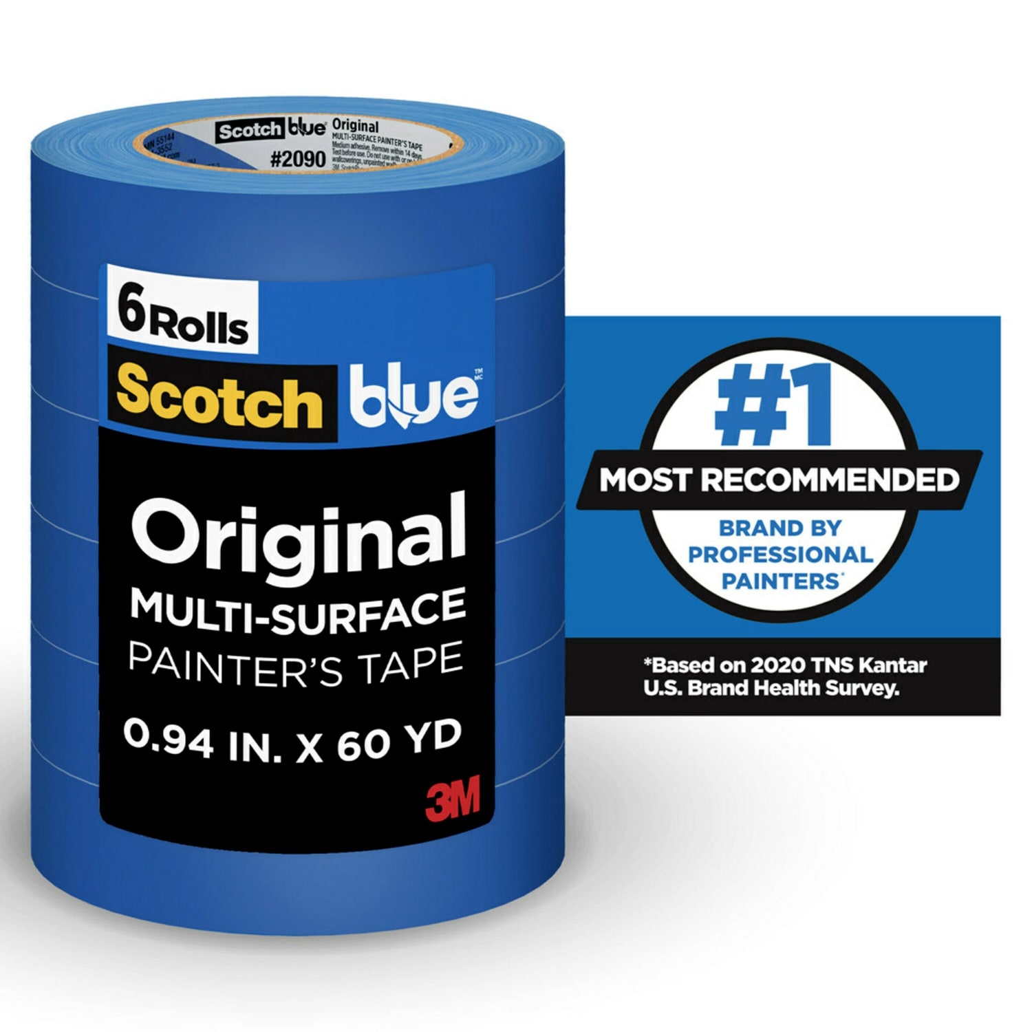 ScotchBlue Original Multi-Surface Painters Tape, 6 Tape Rolls, 0.94 in x 60 yd, 3in Core, Paint Tape Protects Surfaces and Removes Easily, Multi-Surface Painting Tape for Indoor and Outdoor Use, Blue - Image 3