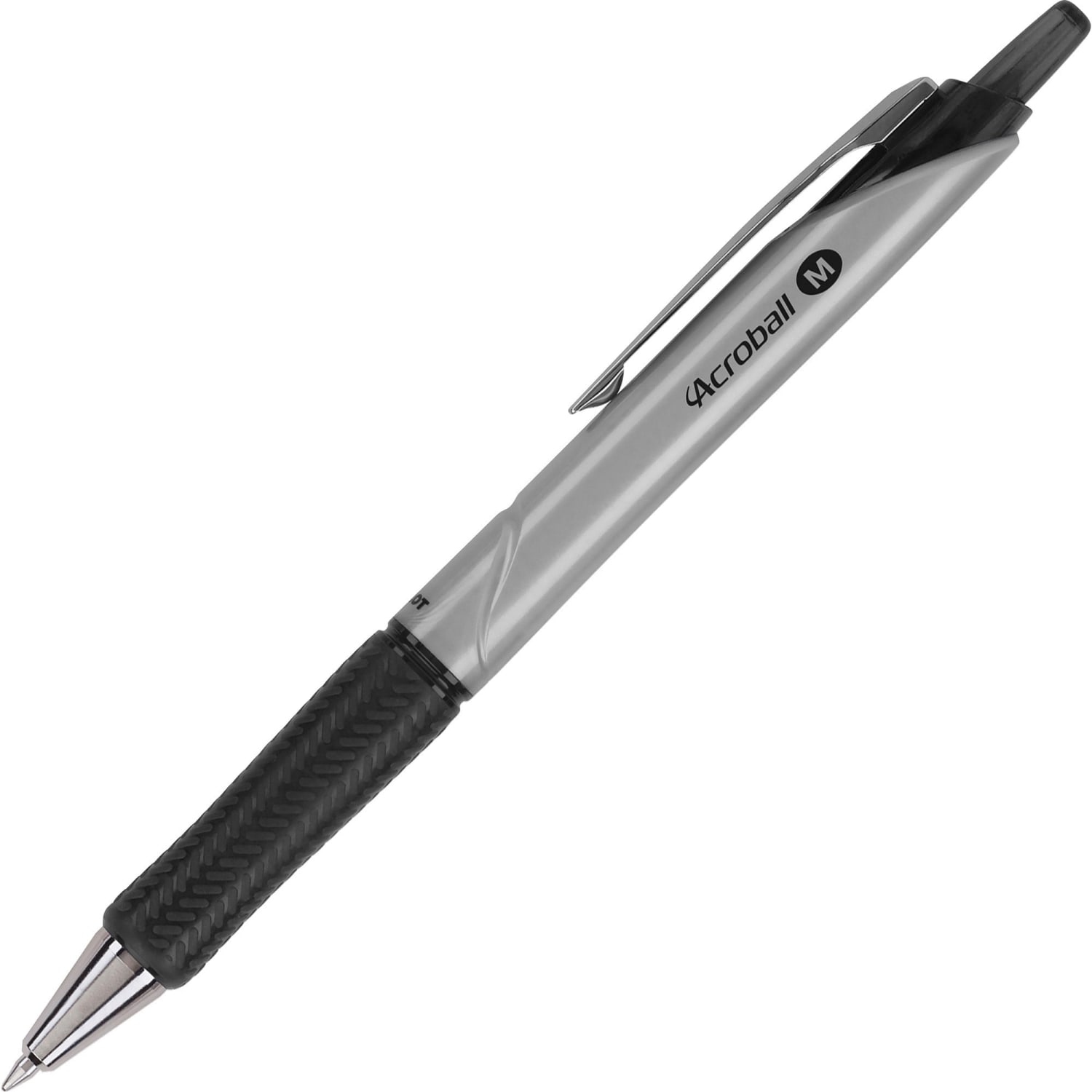 Acroball Pro Retractable Pens, Medium Point, 1.0 mm, Silver Barrel, Black Ink, Pack Of 12 Pens - Image 4