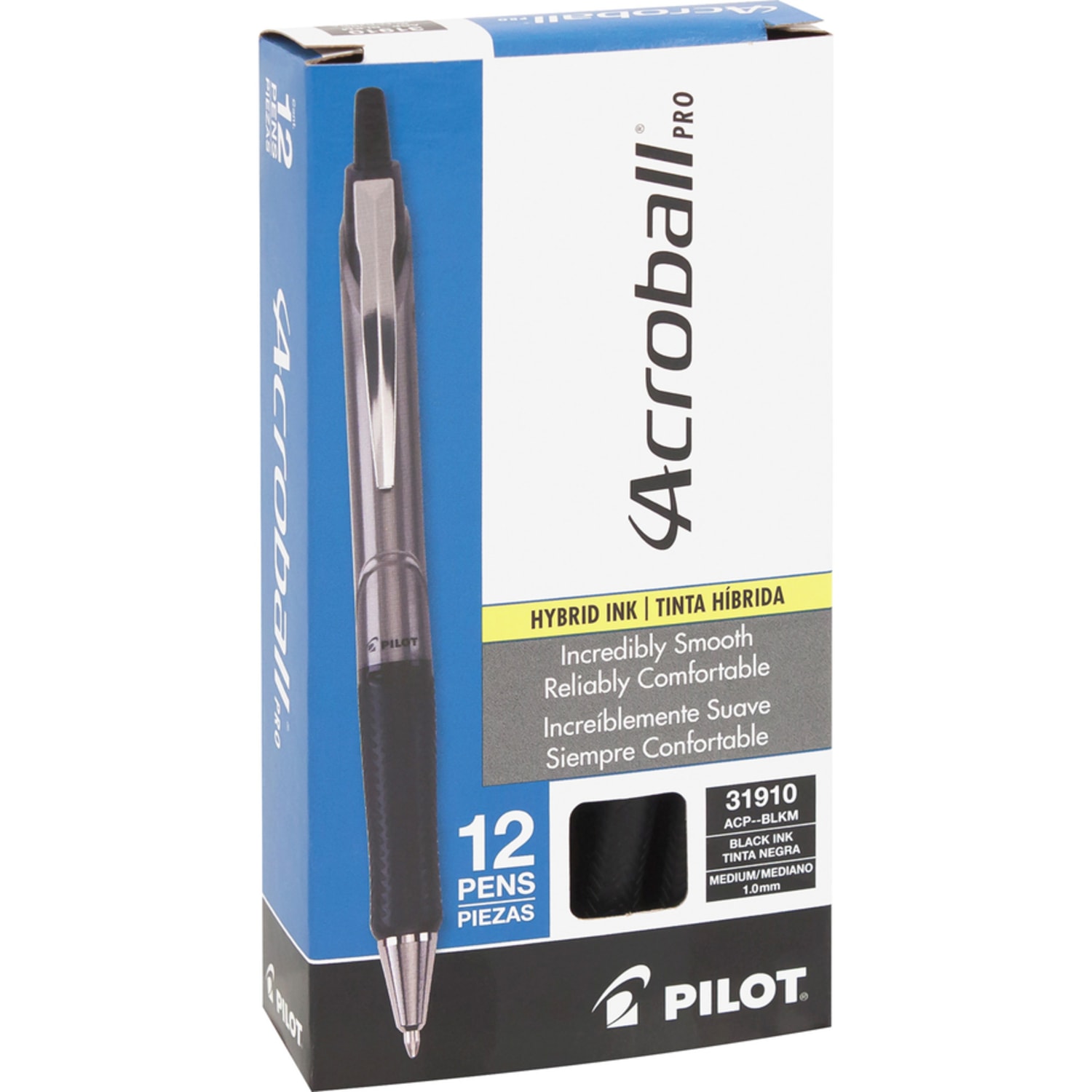 Acroball Pro Retractable Pens, Medium Point, 1.0 mm, Silver Barrel, Black Ink, Pack Of 12 Pens - Image 5