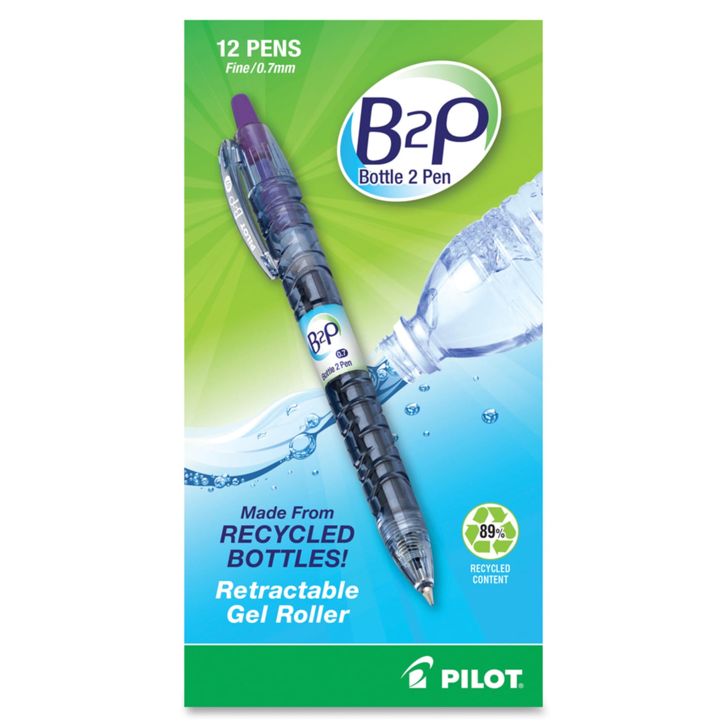 Pilot B2P Retractable Gel Pens, Fine Point, 0.7 mm, 89% Recycled, Purple Barrel, Clear Blue Ink, Pack Of 12 - Image 5