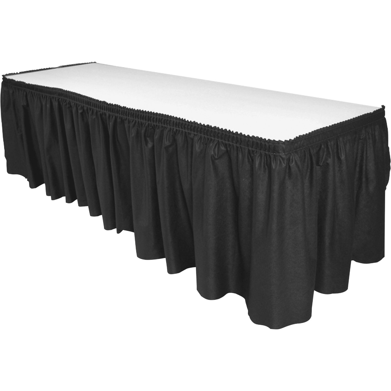 Genuine Joe Nonwoven Table Skirts - 14 ft Length x 29in Width - Adhesive Backing - Polyester - Black - 6 / Carton - Image 3