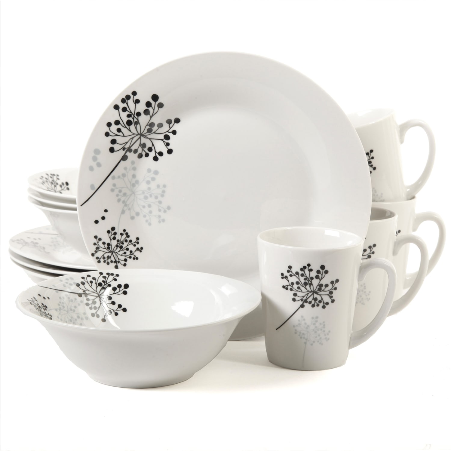 Gibson Netherwood 12-Piece Dinnerware Set, White/Gray, 99586766M - Image 3