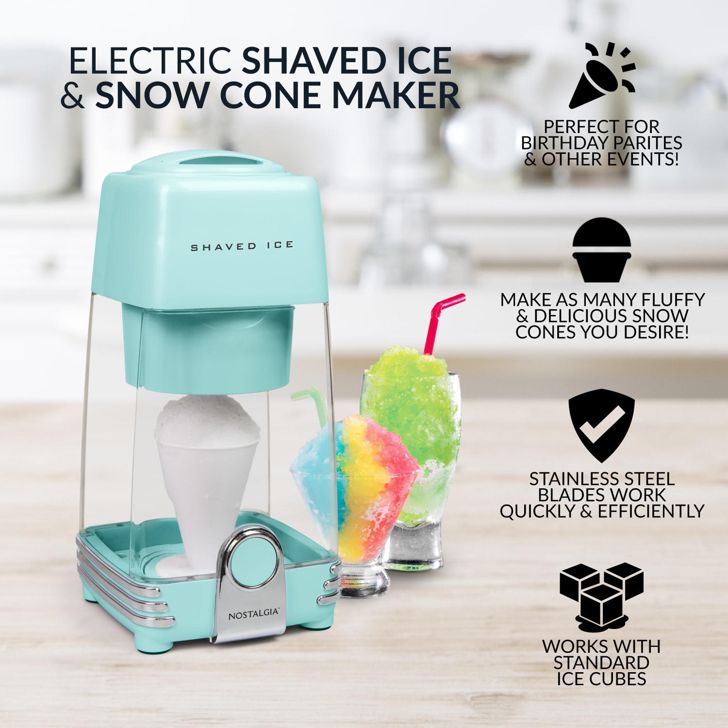 Nostalgia Electrics Electric Shaved Ice & Snow Cone Maker, Aqua - Image 3