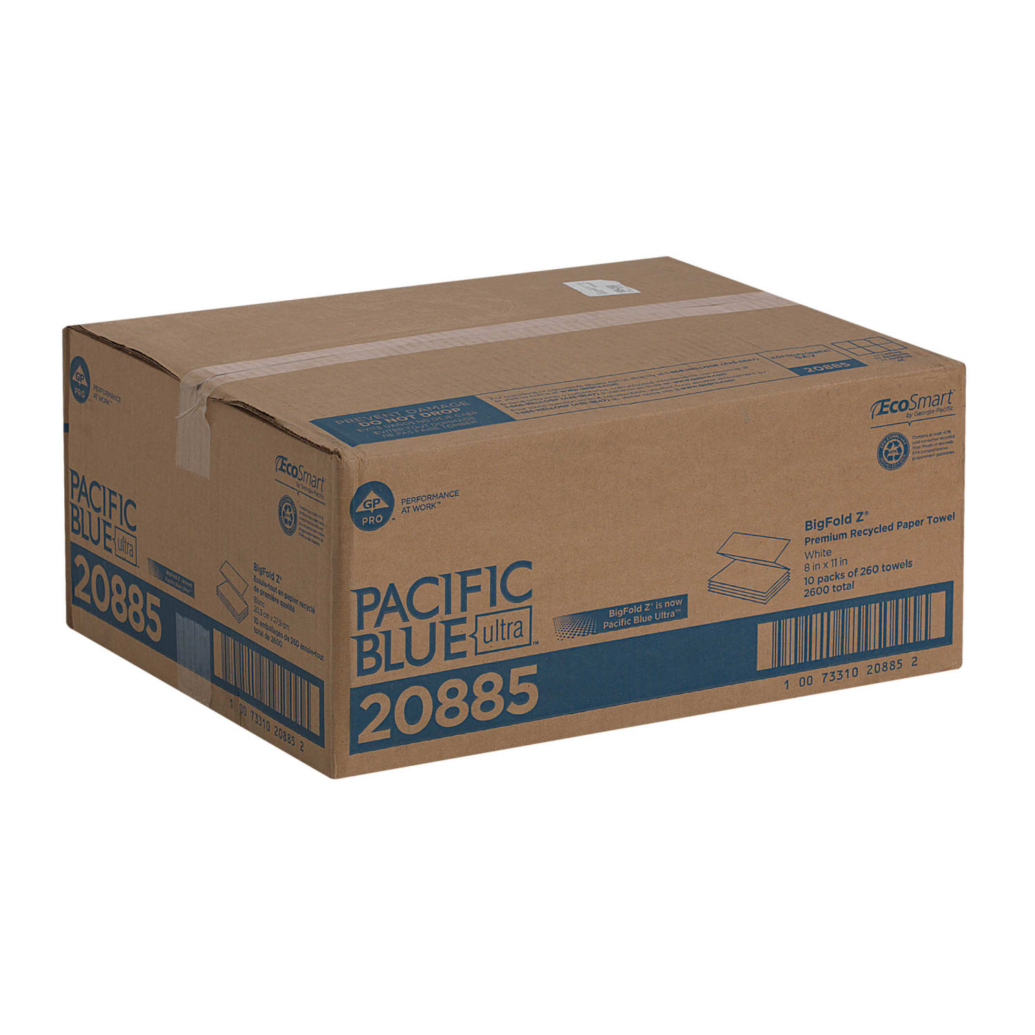 Pacific Blue Ultra by GP PRO, 1-Ply, Z-Fold Paper Towels, 8in X 10.8in, 40% Recycled, White, 260 Sheets per Pack, 10 Packs Per Case - Image 6