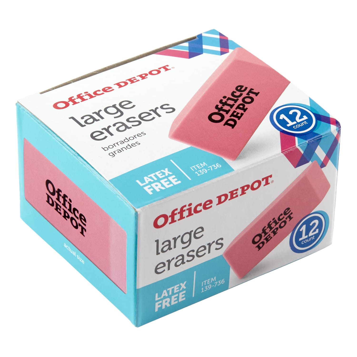 Office Depot Brand Pink Bevel Erasers, Large, Pack Of 12