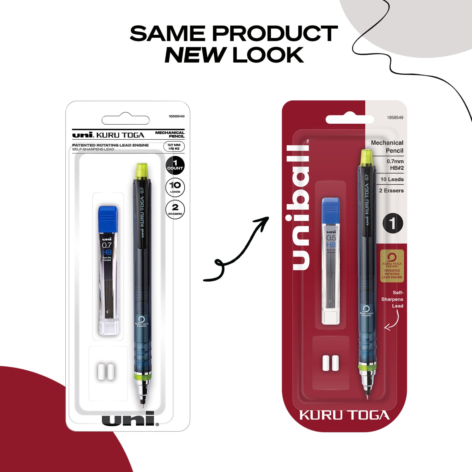 uni-ball Kura Toga Mechanical Pencil Starter Set, 0.7 mm, HB#2 Lead Tip, Black/Gray - Image 5