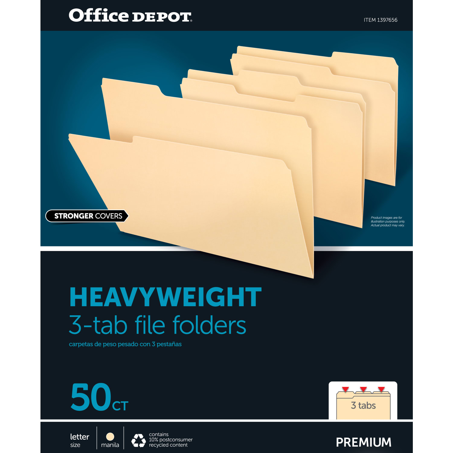 Office Depot Brand Heavyweight Manila File Folders, 1/3 Cut, Letter Size (8-1/2in x 11in), Manila, Box Of 50 Folders - Image 3