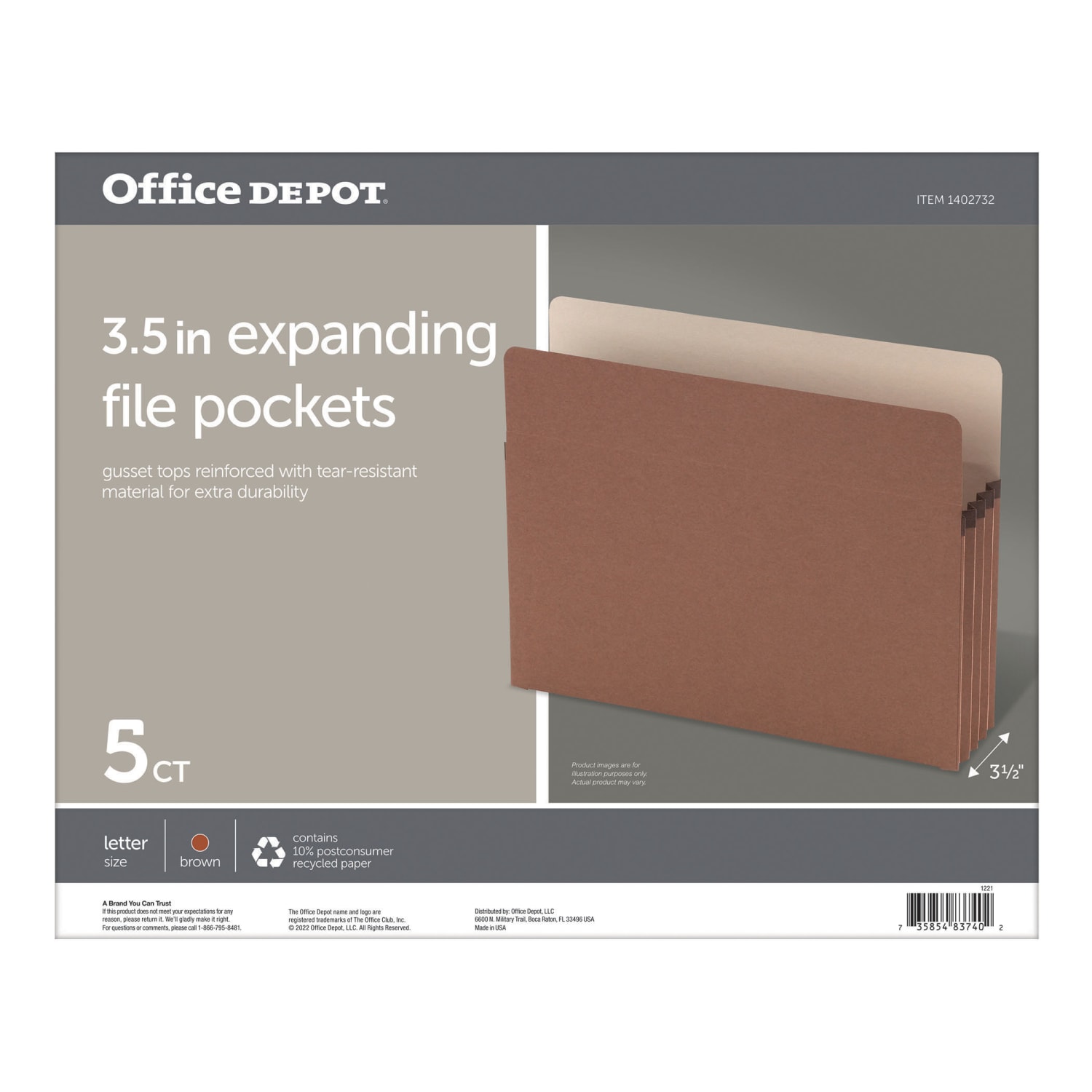 Office Depot Brand Standard File Pocket, 3-1/2in Expansion, Letter Size, Brown - Image 3