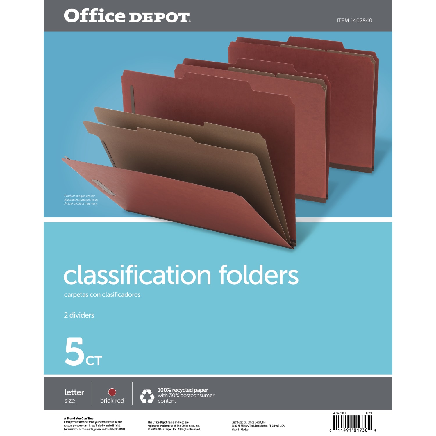 Office Depot Brand Classification Folders, 2 1/2in Expansion, Letter Size, 2 Dividers, 83% Recycled, Brick Red, Pack Of 5 Folders - Image 3
