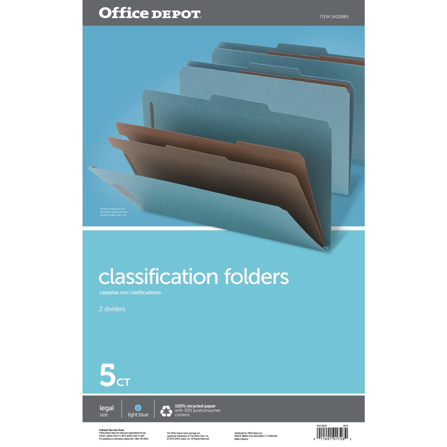 Office Depot Brand Pressboard Expanding File Folders, 2 1/2in Expansion, Legal Size, 100% Recycled, Blue, Pack Of 5 - Image 3