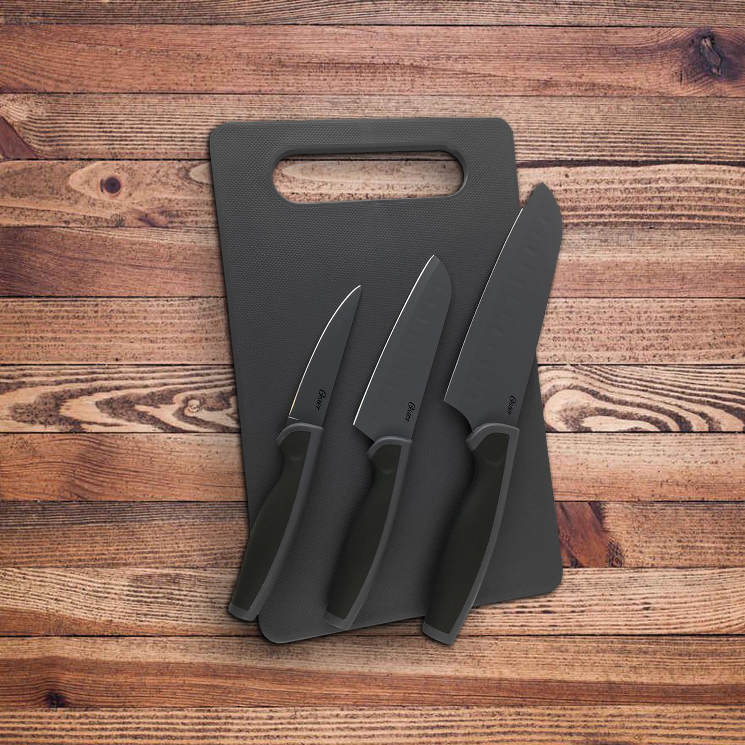 Oster Slice Craft 4-Piece Cutlery Set With Cutting Board, Black - Image 3