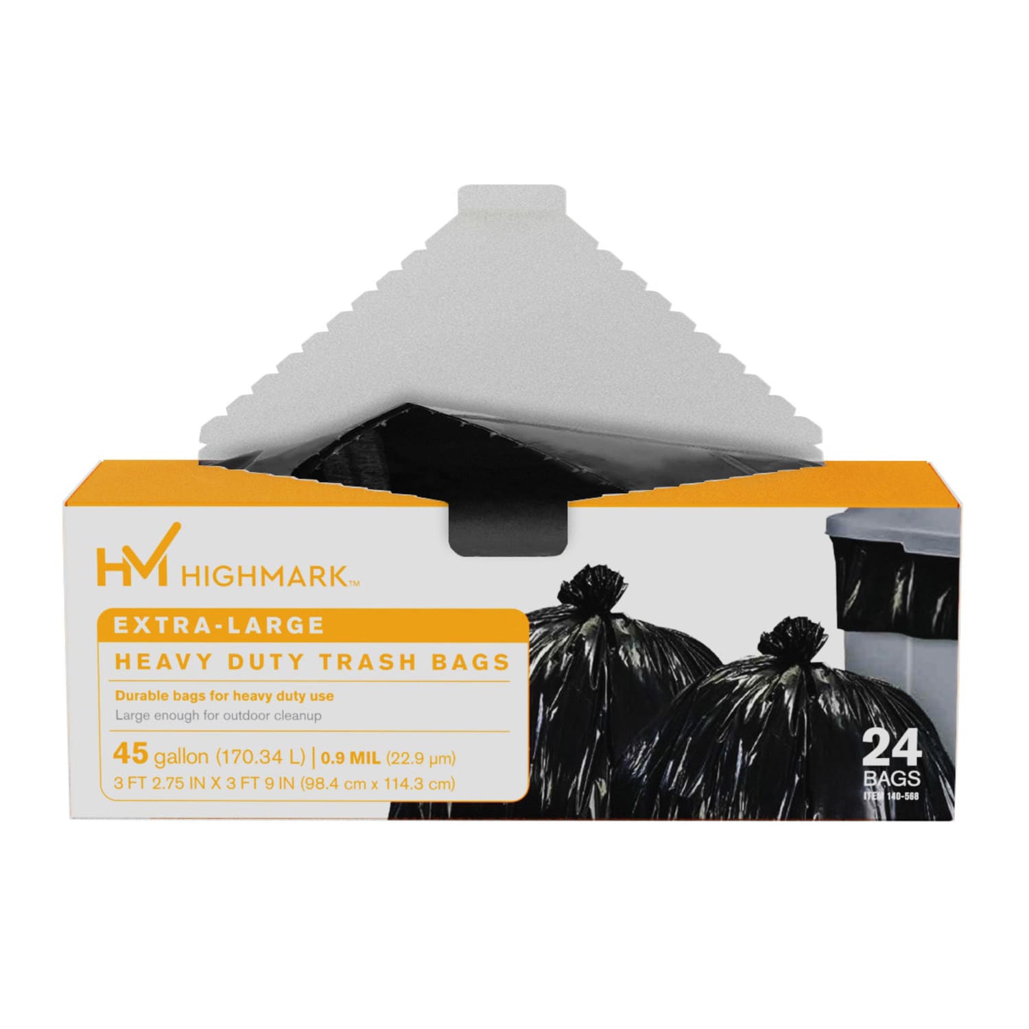 Highmark Heavy Duty 0.9 mil. Extra-Large Trash Bags, 45 Gallon, 45in x 38.75in, Black, Box Of 24 - Image 6
