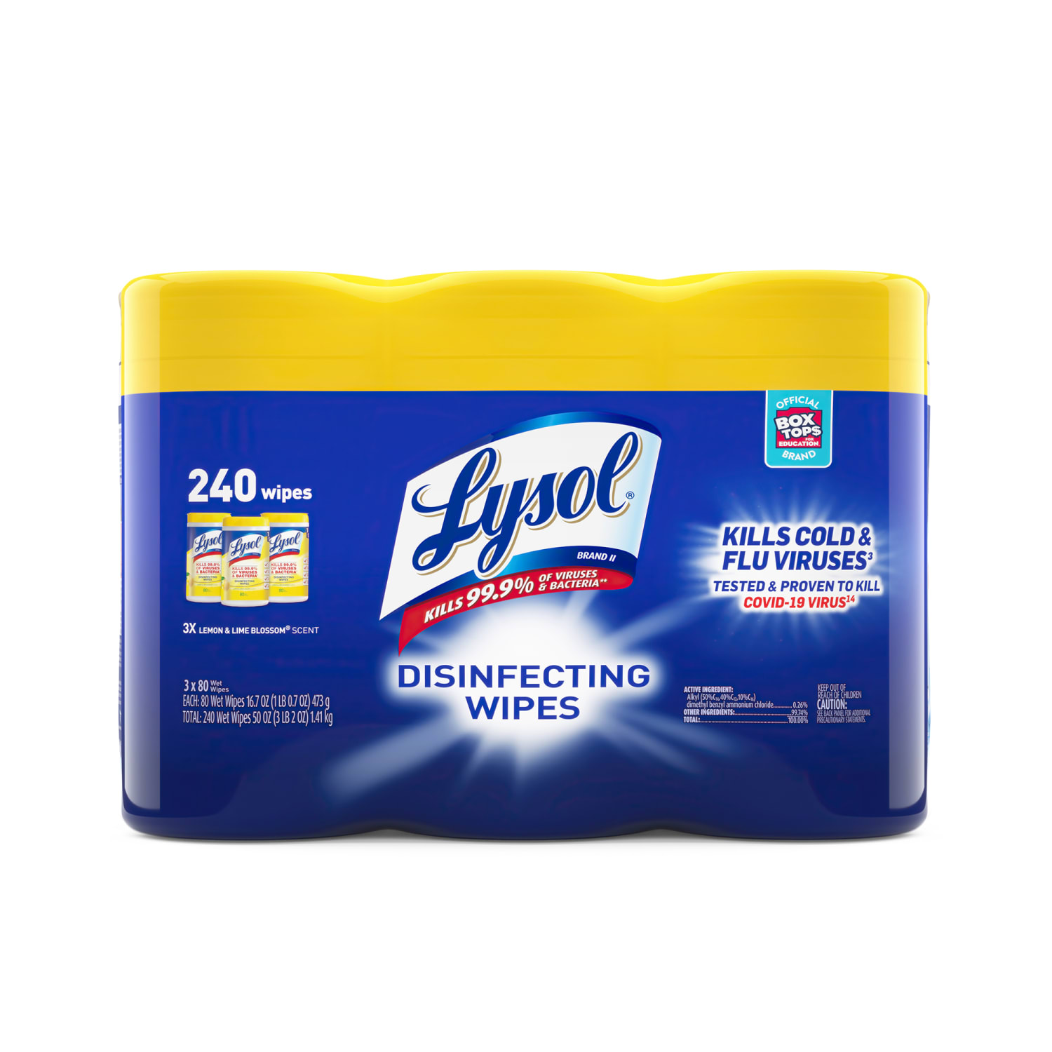 Lysol Disinfecting Wipes, Lemon & Lime Blossom Scent, 7in x 8in, 80 Wipes Per Canister, Case Of 3 Canisters - Image 3