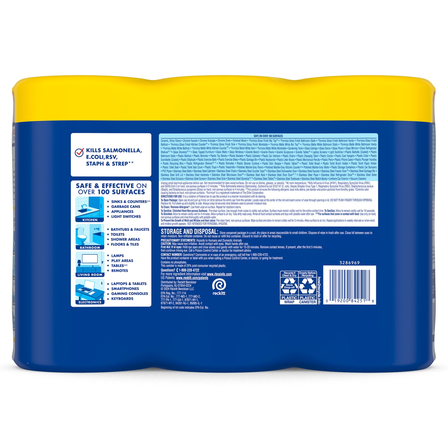 Lysol Disinfecting Wipes, Lemon & Lime Blossom Scent, 7in x 8in, 80 Wipes Per Canister, Case Of 3 Canisters - Image 6