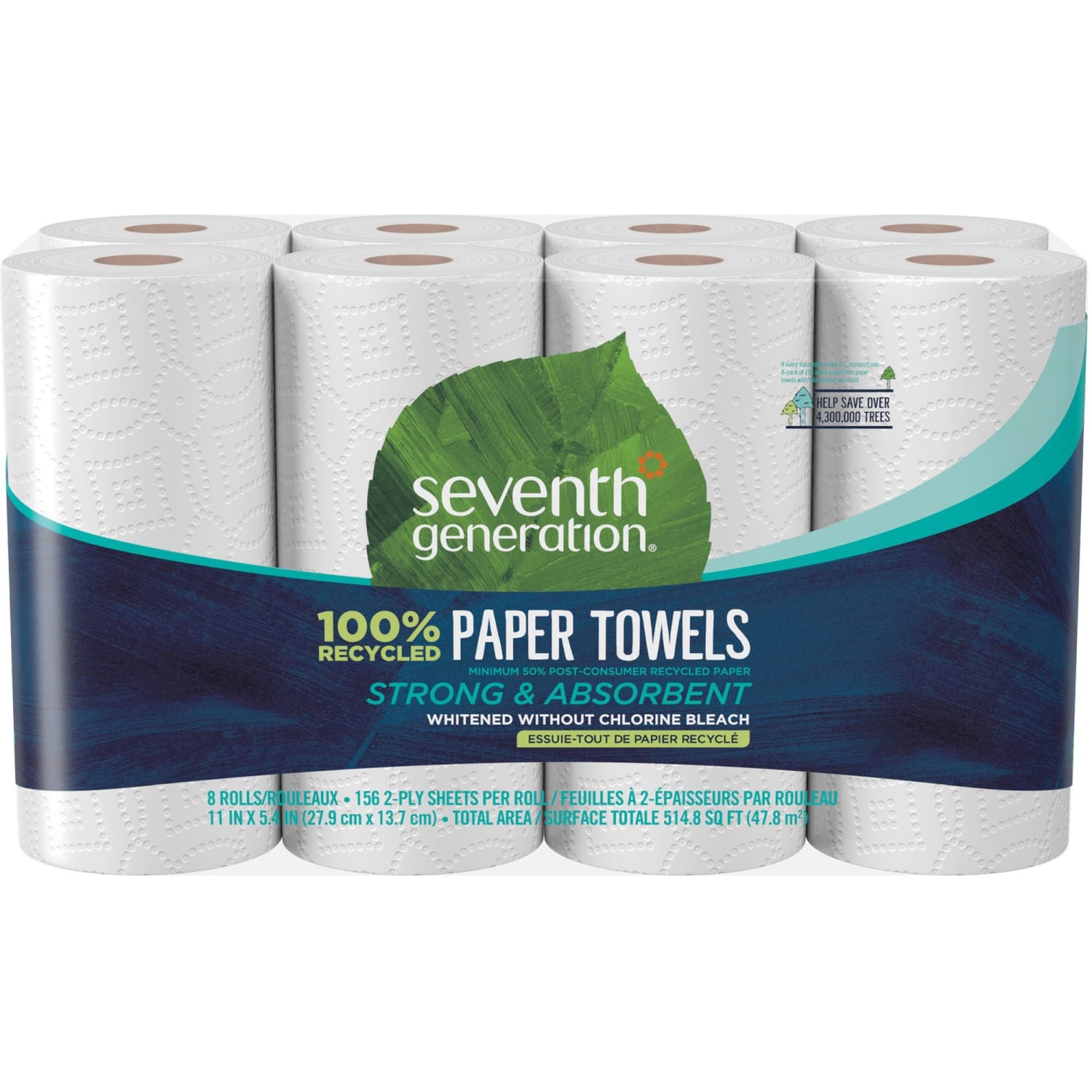 Seventh Generation 100% Recycled Paper Towels - 2 Ply - 156 Sheets/Roll - White - Paper - Absorbent, Chlorin - 0 - Image 4