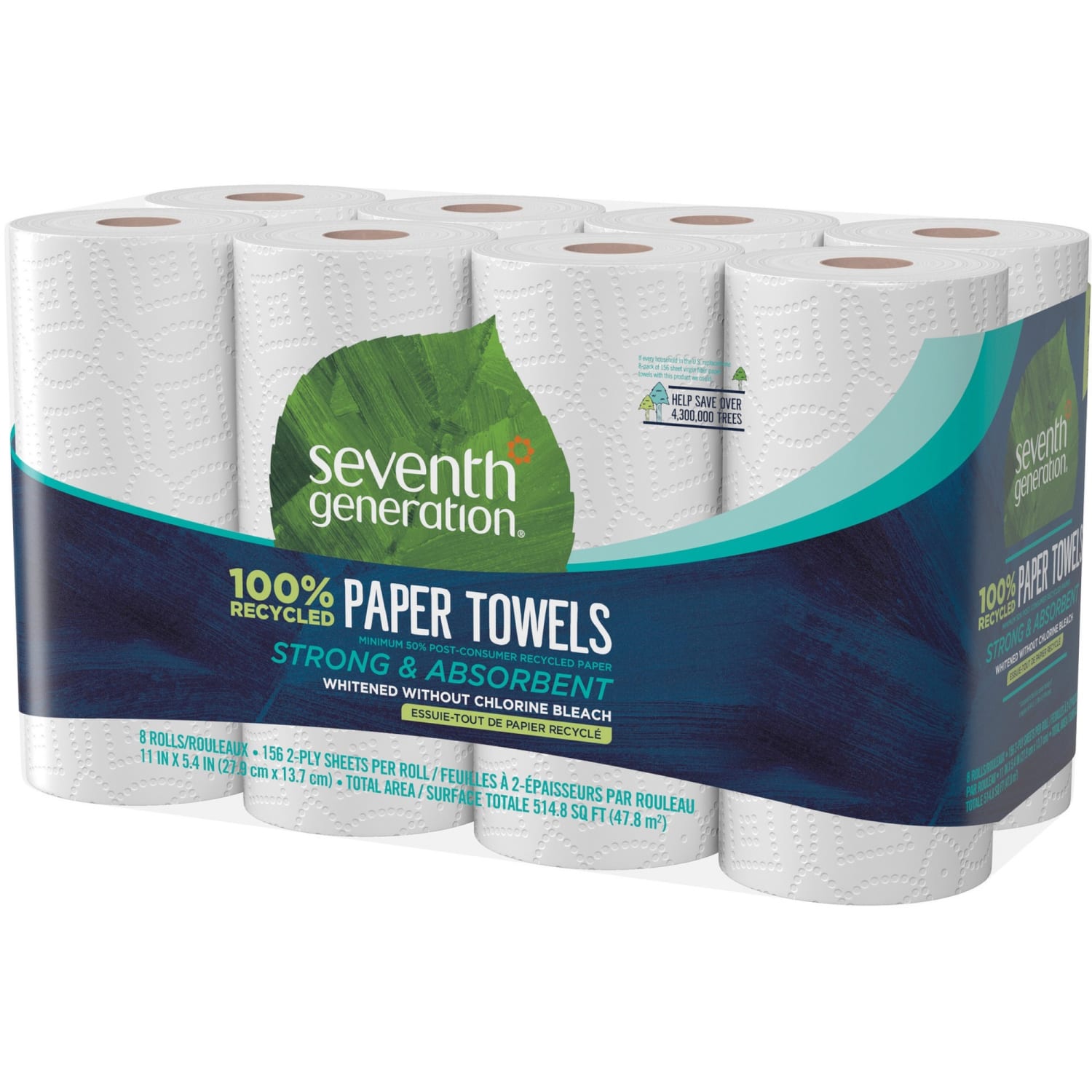 Seventh Generation 100% Recycled Paper Towels - 2 Ply - 156 Sheets/Roll - White - Paper - Absorbent, Chlorin - 0 - Image 5