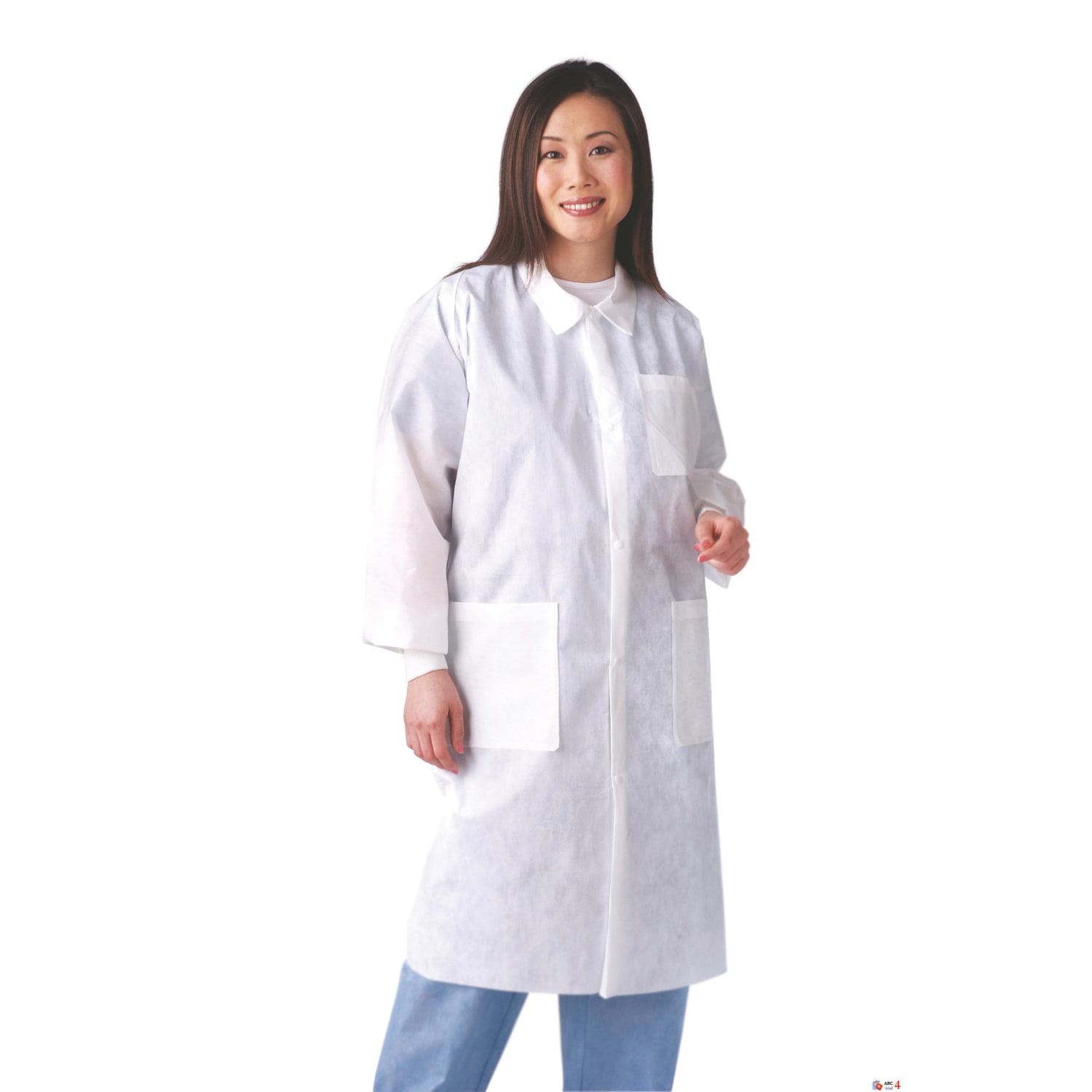 Medline Multilayer Lab Coats With Knit Cuffs, Small, 10 Lab Coats Per Box, Case Of 3 Boxes
