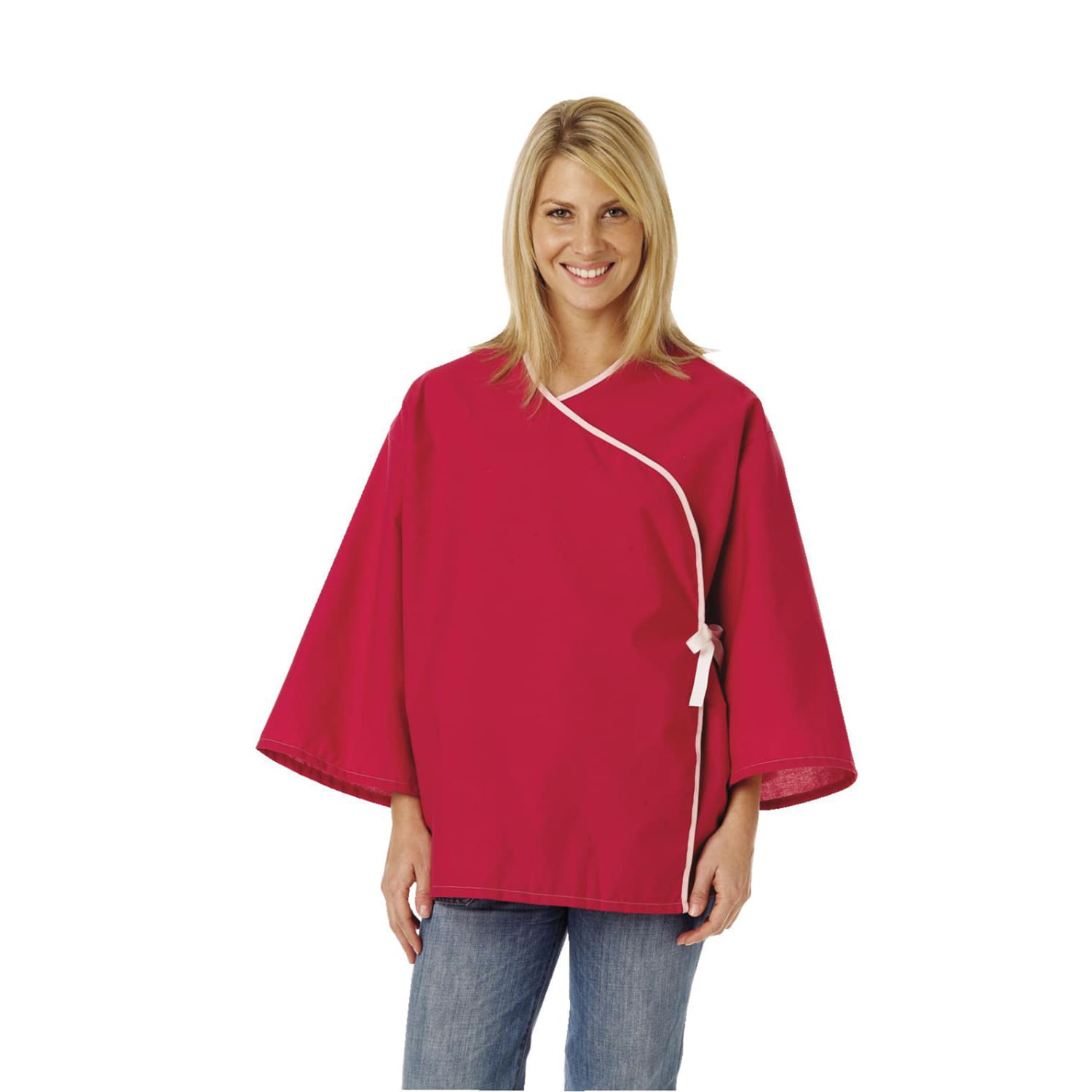 Medline Crisscross Front Mammography Jackets, 80in, Ruby, Pack Of 12
