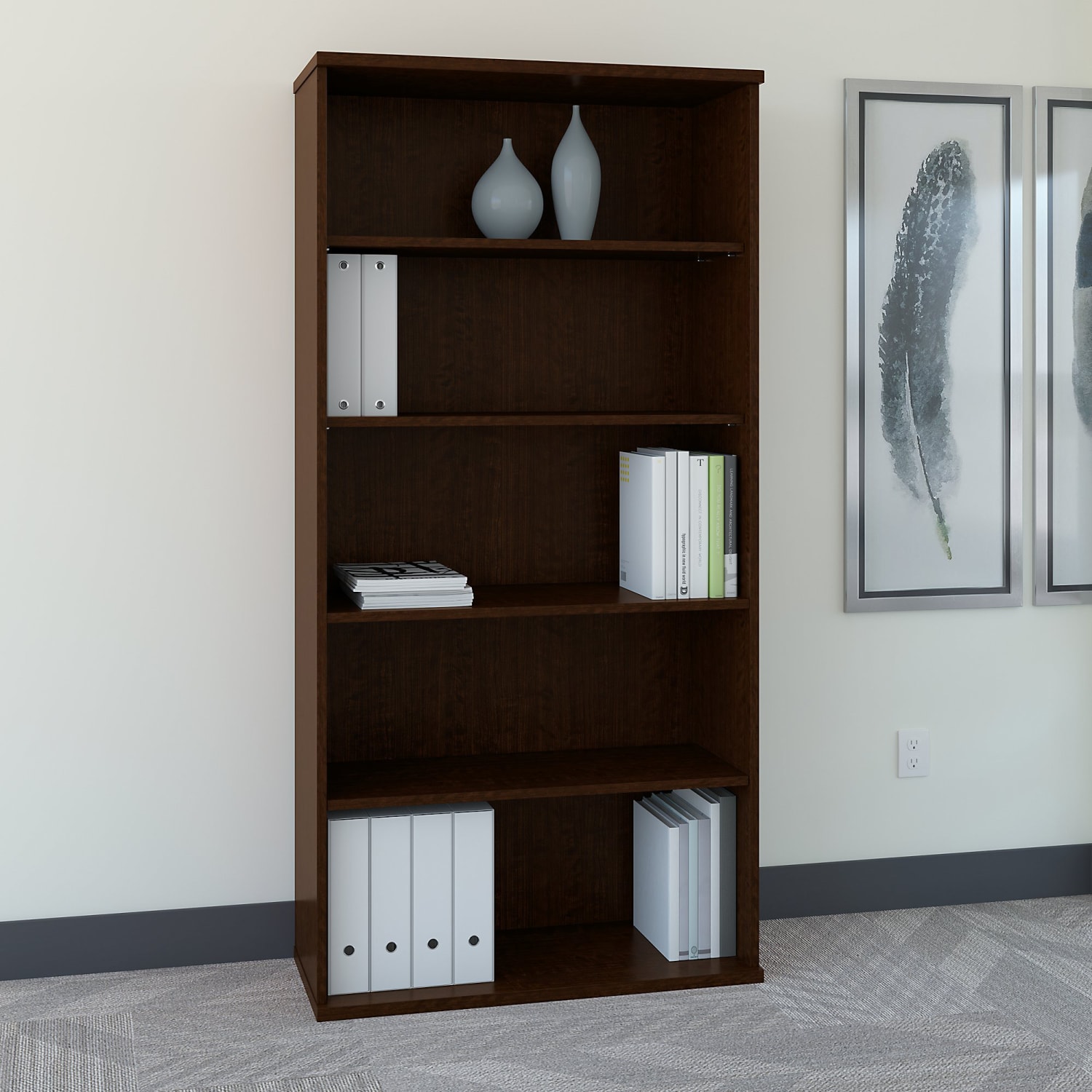 Bush Business Furniture Components 73inH 5-Shelf Bookcase, Mocha Cherry, Standard Delivery - Image 3