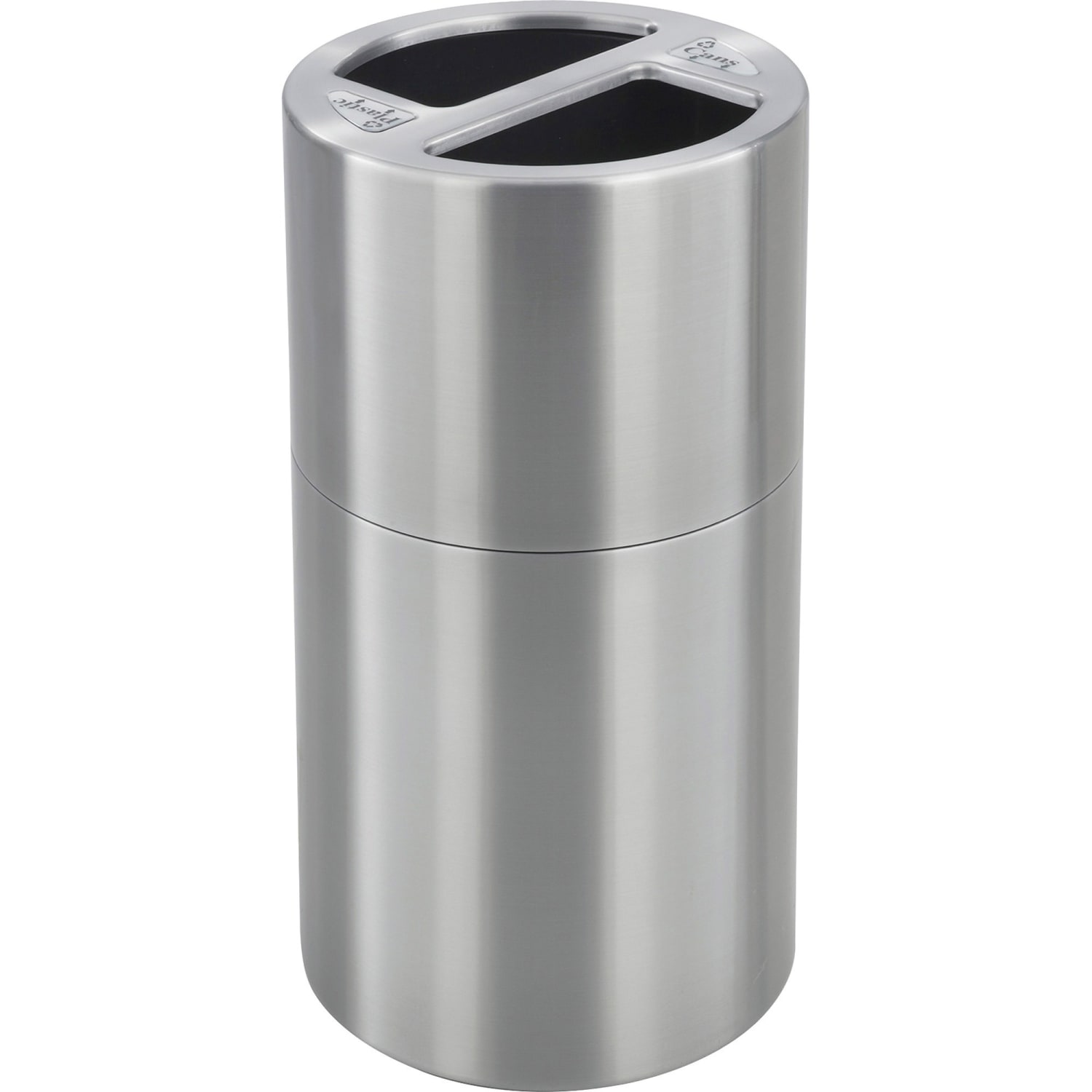 Safco Round Aluminum Dual Recycling Receptacle, 30 Gallons, 17 1/2in x 32 1/2in, Stainless Steel - Image 3