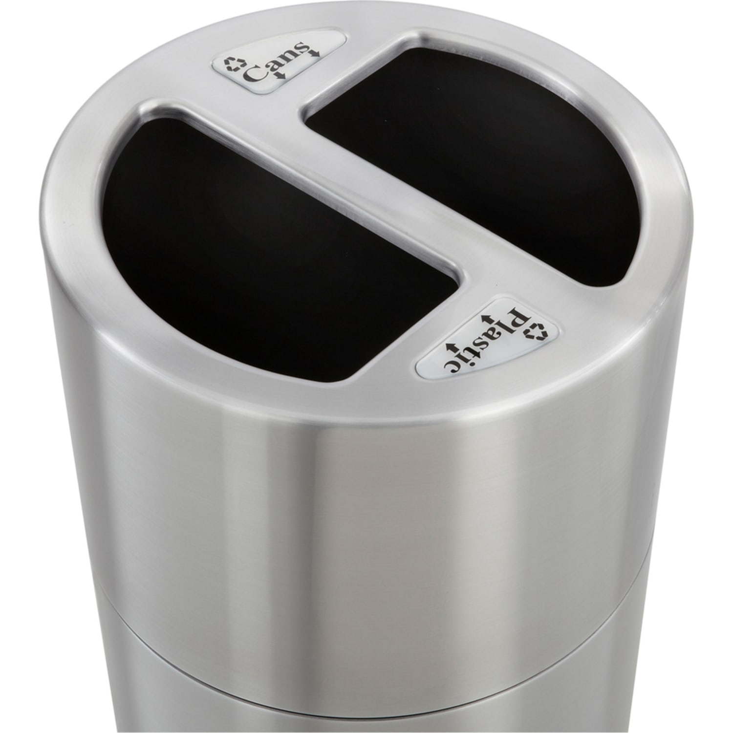 Safco Round Aluminum Dual Recycling Receptacle, 30 Gallons, 17 1/2in x 32 1/2in, Stainless Steel - Image 6