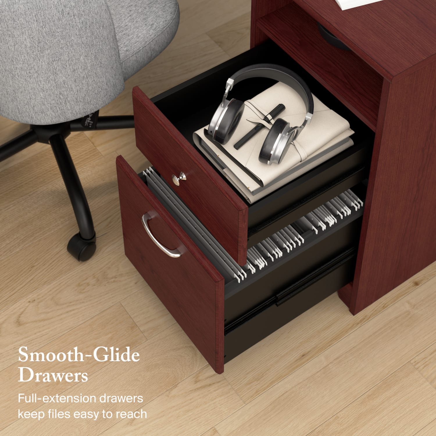Bush Business Furniture Cabot 60inW L-Shaped Corner Desk, Harvest Cherry, Standard Delivery - Image 5