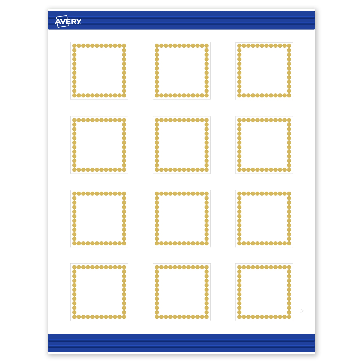 Avery Printable Cards With Sure Feed Technology, 2in x 2in, Matte White With Preprinted Gold Bead Design, Pack Of 120