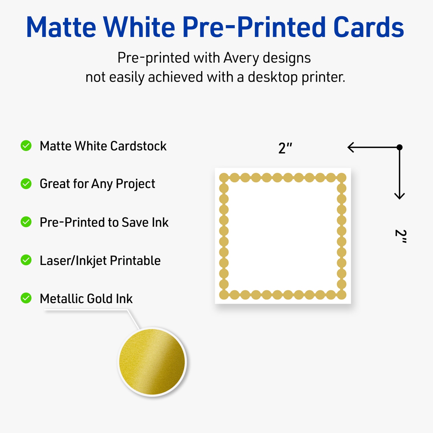 Avery Printable Cards With Sure Feed Technology, 2in x 2in, Matte White With Preprinted Gold Bead Design, Pack Of 120 - Image 4
