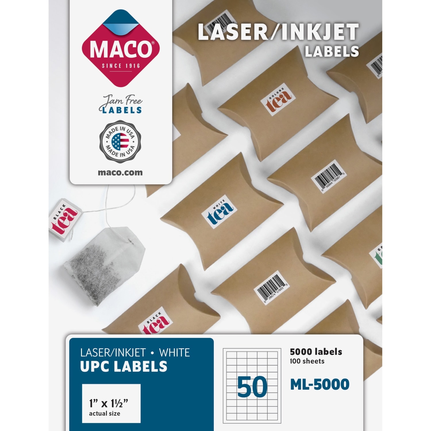 MACO UPC Permanent Labels, MACML5000, Rectangle, 1inW x 1 1/2inL, White, 50 Per Sheet, Box Of 5,000 - Image 3