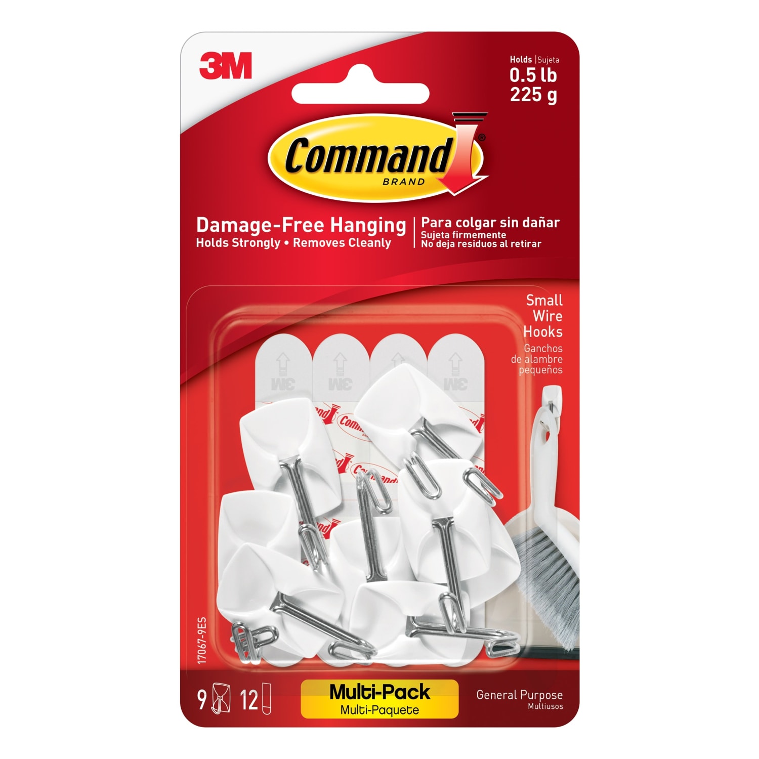Command Small Wire Toggle Hooks, 9 Hooks, 12 White Adhesive Strips, Damage Free Hanging Picture Hangers, No Tools Wall Hanging Strips