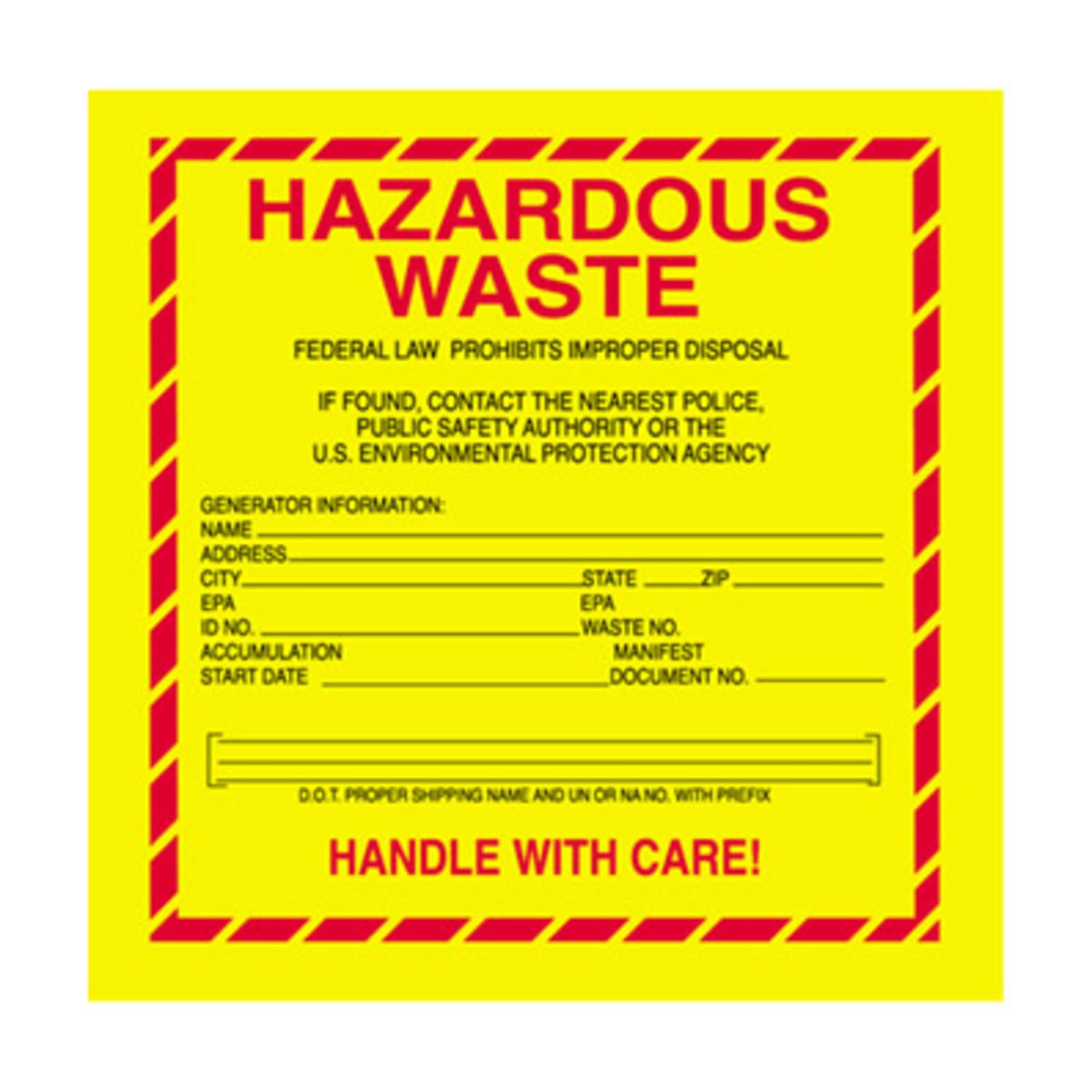 Tape Logic Preprinted Shipping Labels, "Hazardous Waste", DL7530, Square, 6in x 6in, Roll Of 500
