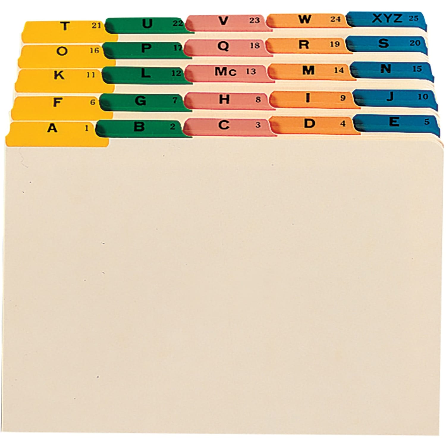 Smead Legal-Size Manila File Guides, Alphabetical, Assorted Color Tabs, Pack Of 25