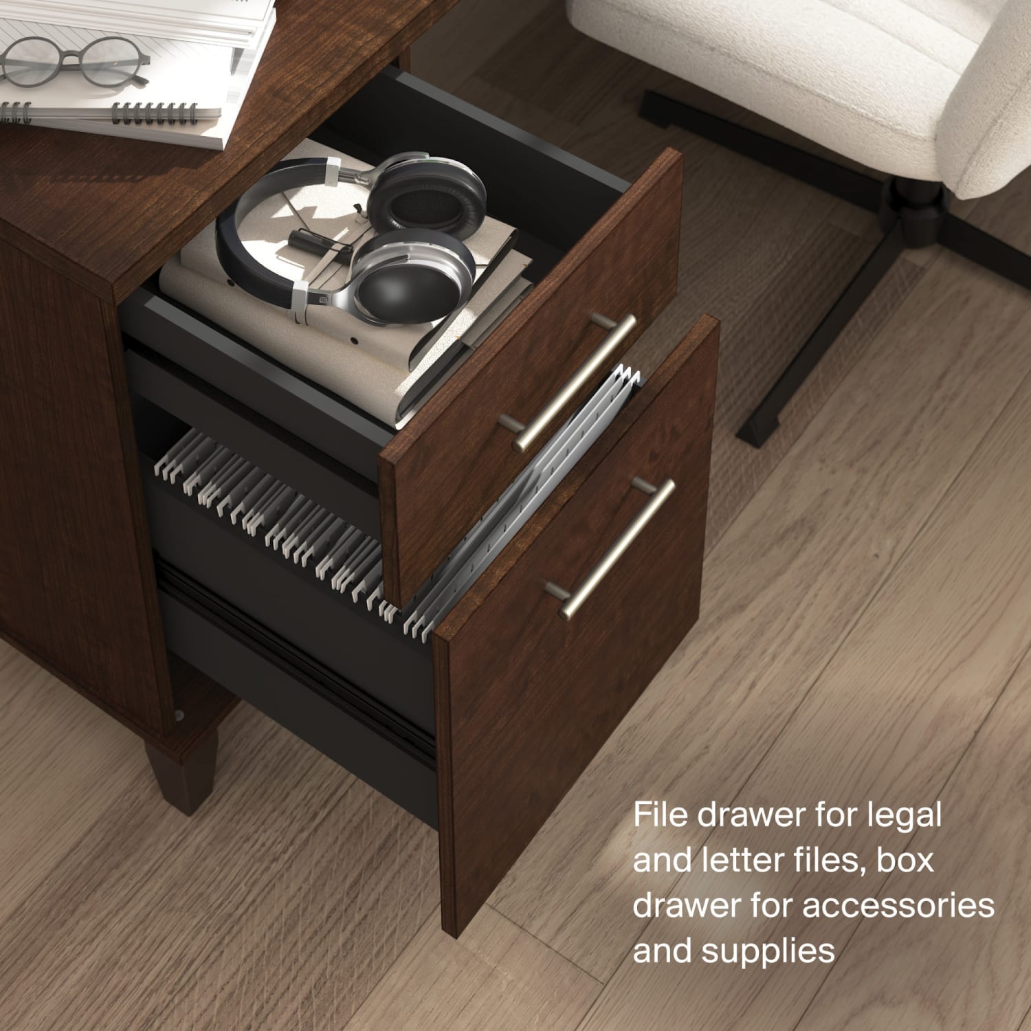Bush Furniture Somerset 3 Position Sit to Stand L Shaped Desk With Hutch, 72inW, Mocha Cherry, Standard Delivery - Image 6